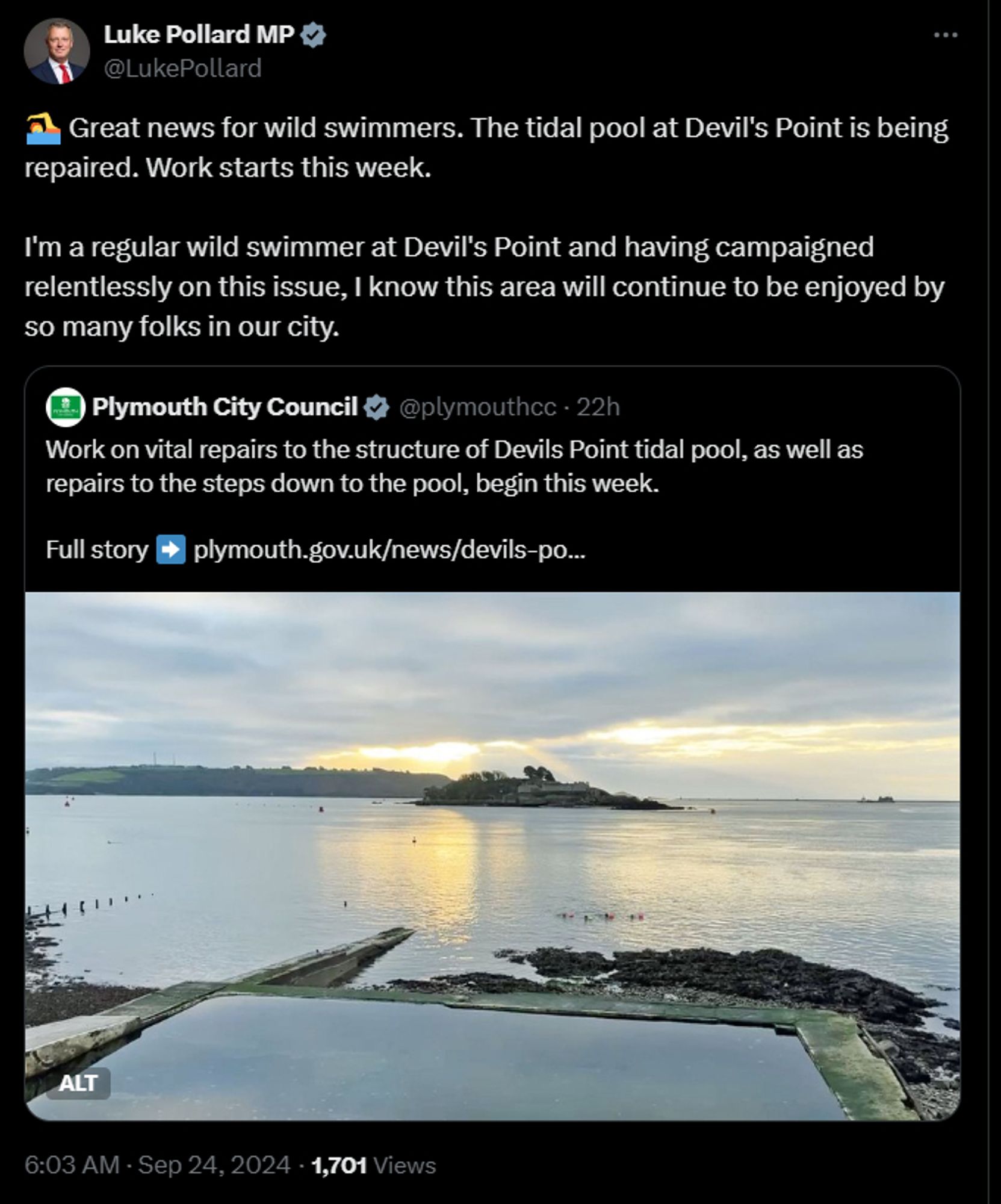 Fixing the tidal pool at Devil's Point, Plymouth UK