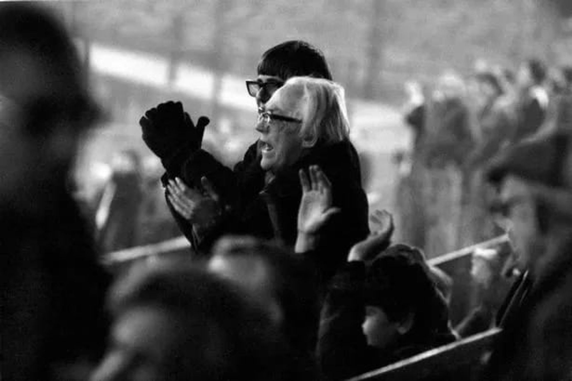 Michael Foot in the old Mayflower Stand at Home Park, watching Argyle play Charlton, November 1981