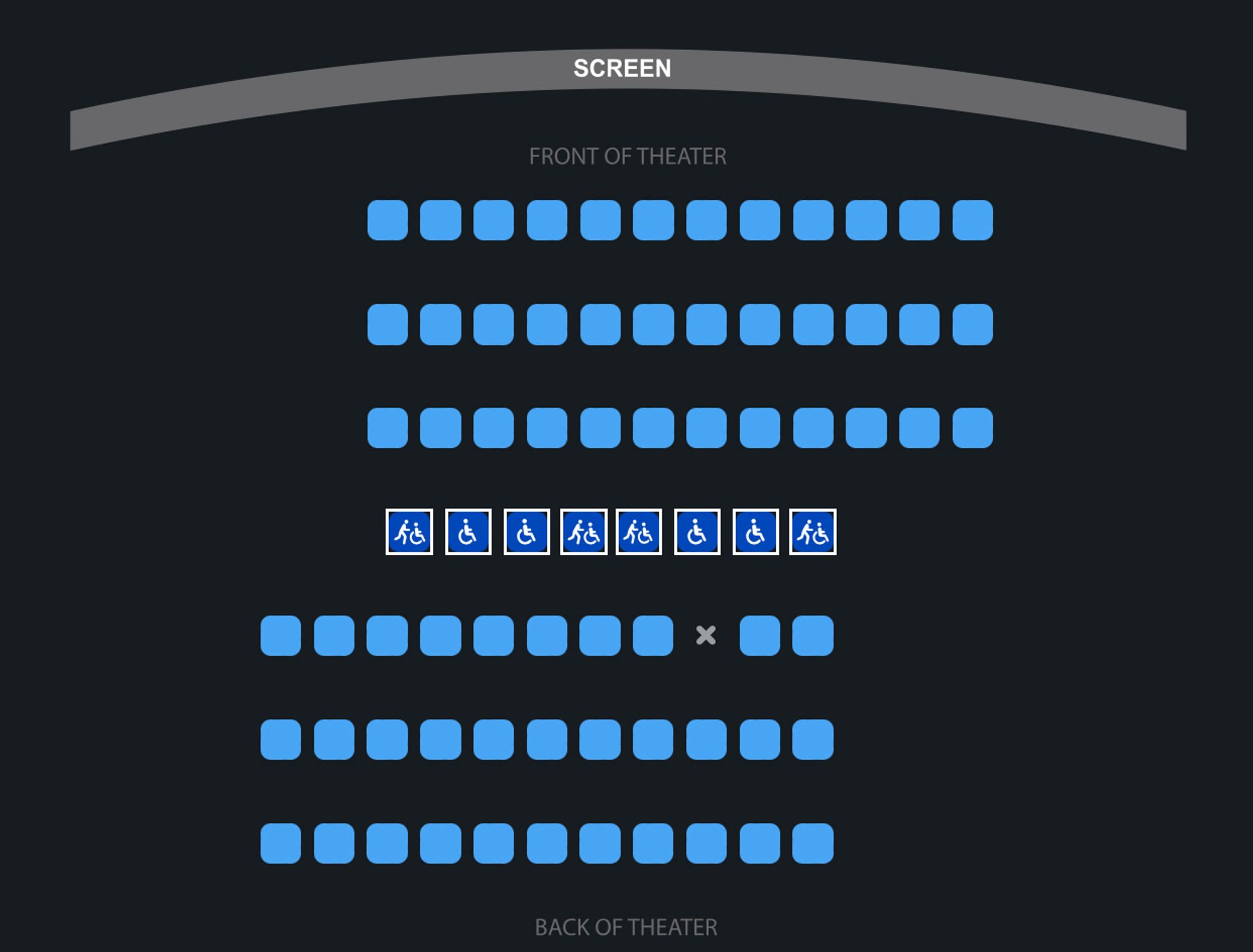 Picture showing the current theater layout for Tuesday’s showing of Megalopolis at 1:20pm with no seats filled. Empty theater.

(there is one seat crossed out, but I’ve discerned it’s a busted seat)