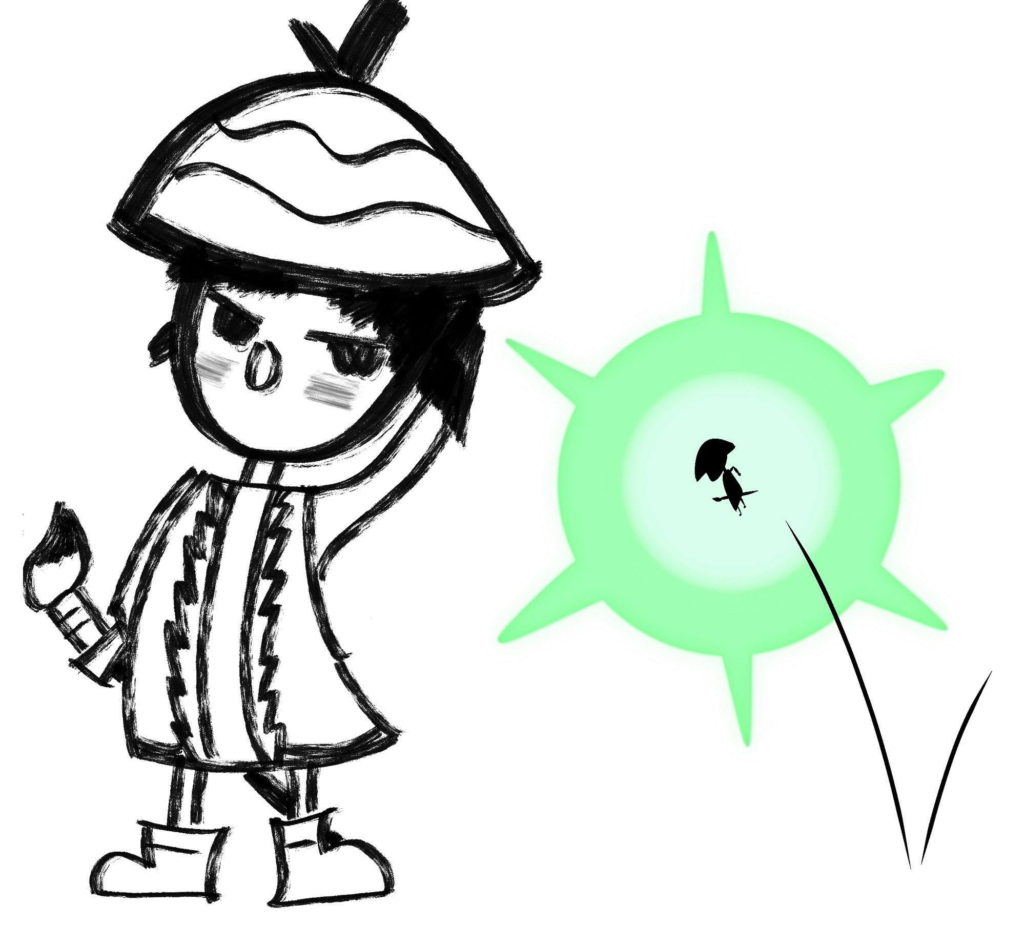 Doodles of Issun from Okami, one full size and one of him as a bug