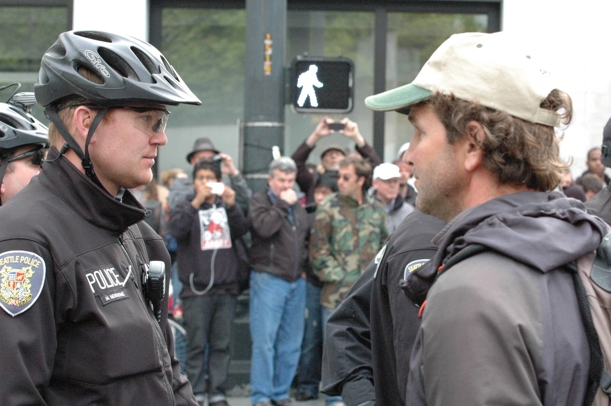 This is the bravest I ever got as a photographer, front line of Occupy Wall Street Seattle just as the two lines met in 2012.