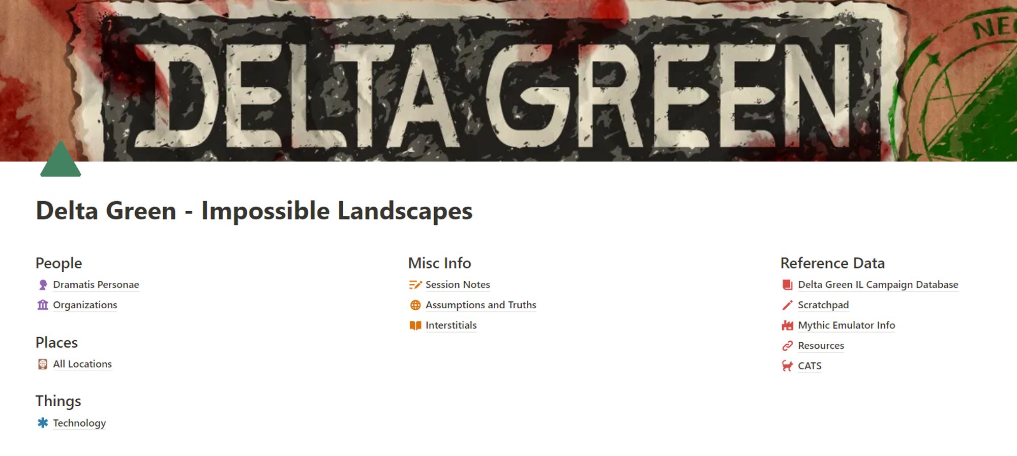 Image of a Delta Green campaign tracker at notion.so