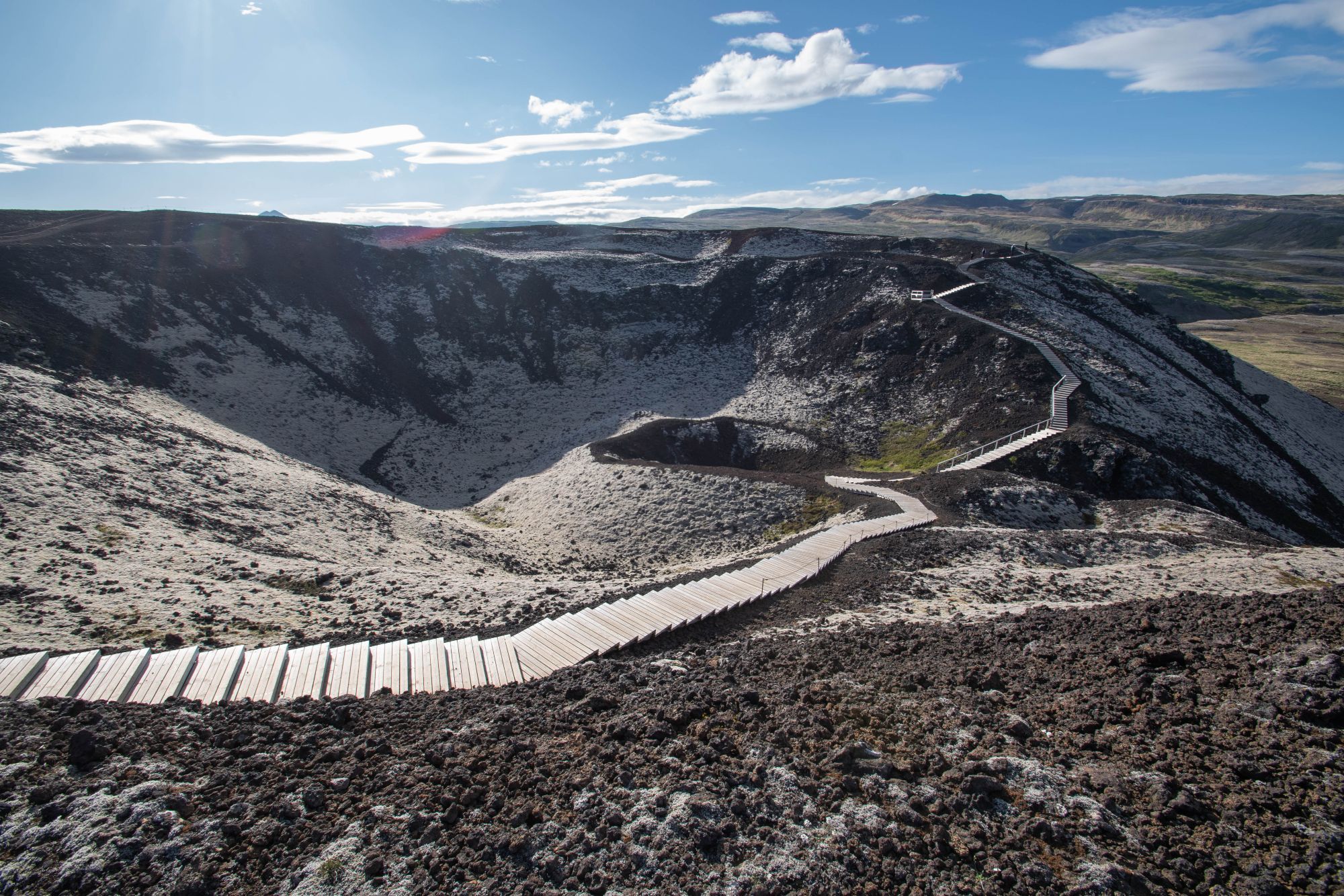 volcanic craters with boardwalk around the rim