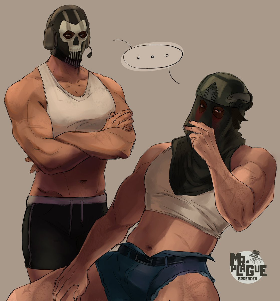 Fanart of Ghost and König from Call of duty in shorts.