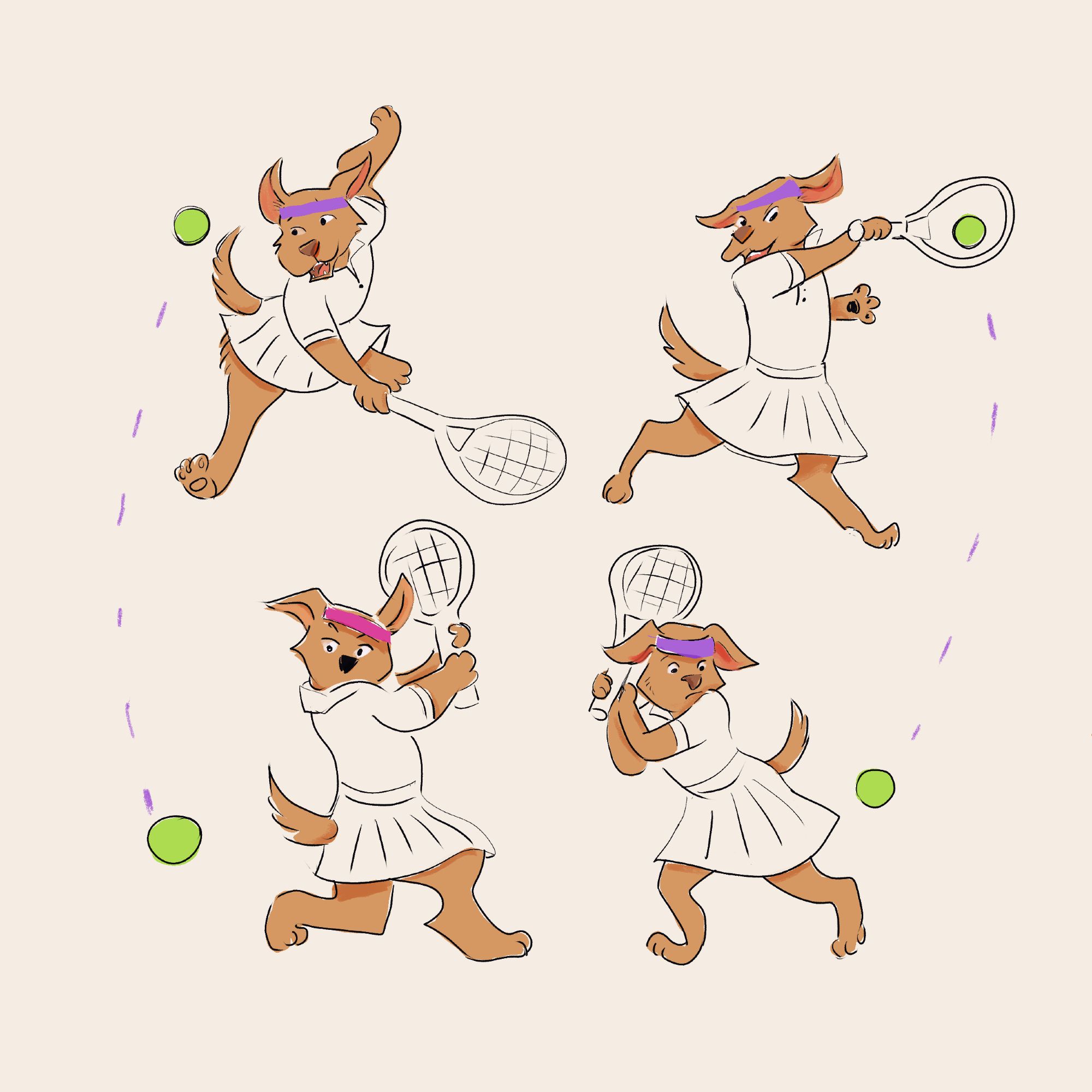 A cartoon drawing of a Golden Retriever Playing Tennis