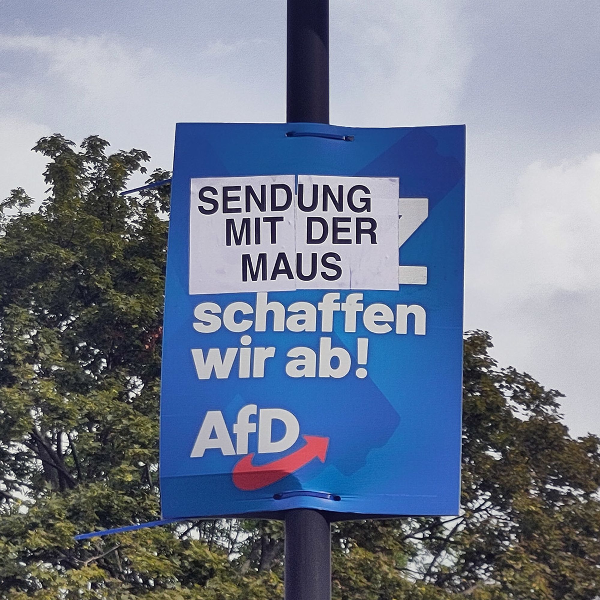 Wahlplakat AfD "Sendung mit der Maus schaffen wir ab"