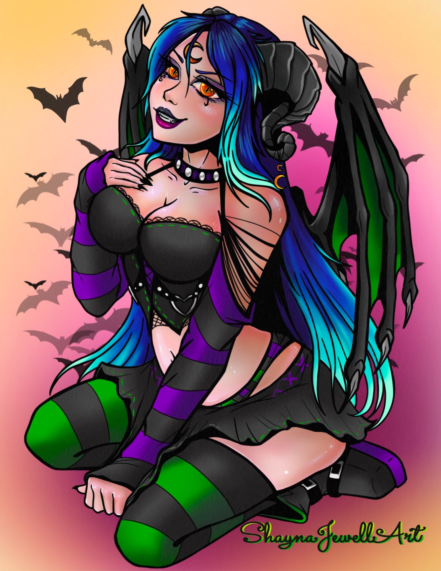 Image of an anime demon girl. Original Character of Shayna Jewell Art!