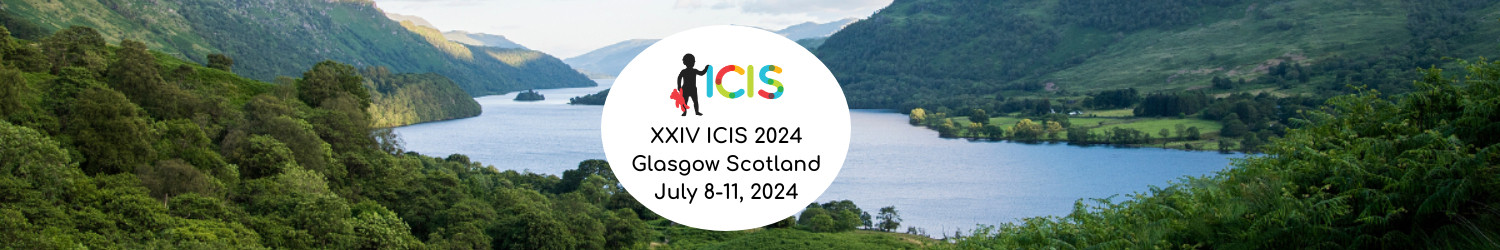 Image of lush greenery surrounding river, with ICIS logo in the middle. Text: XXIV ICIS 2024, Glasgow Scotland, July 8-11, 2024