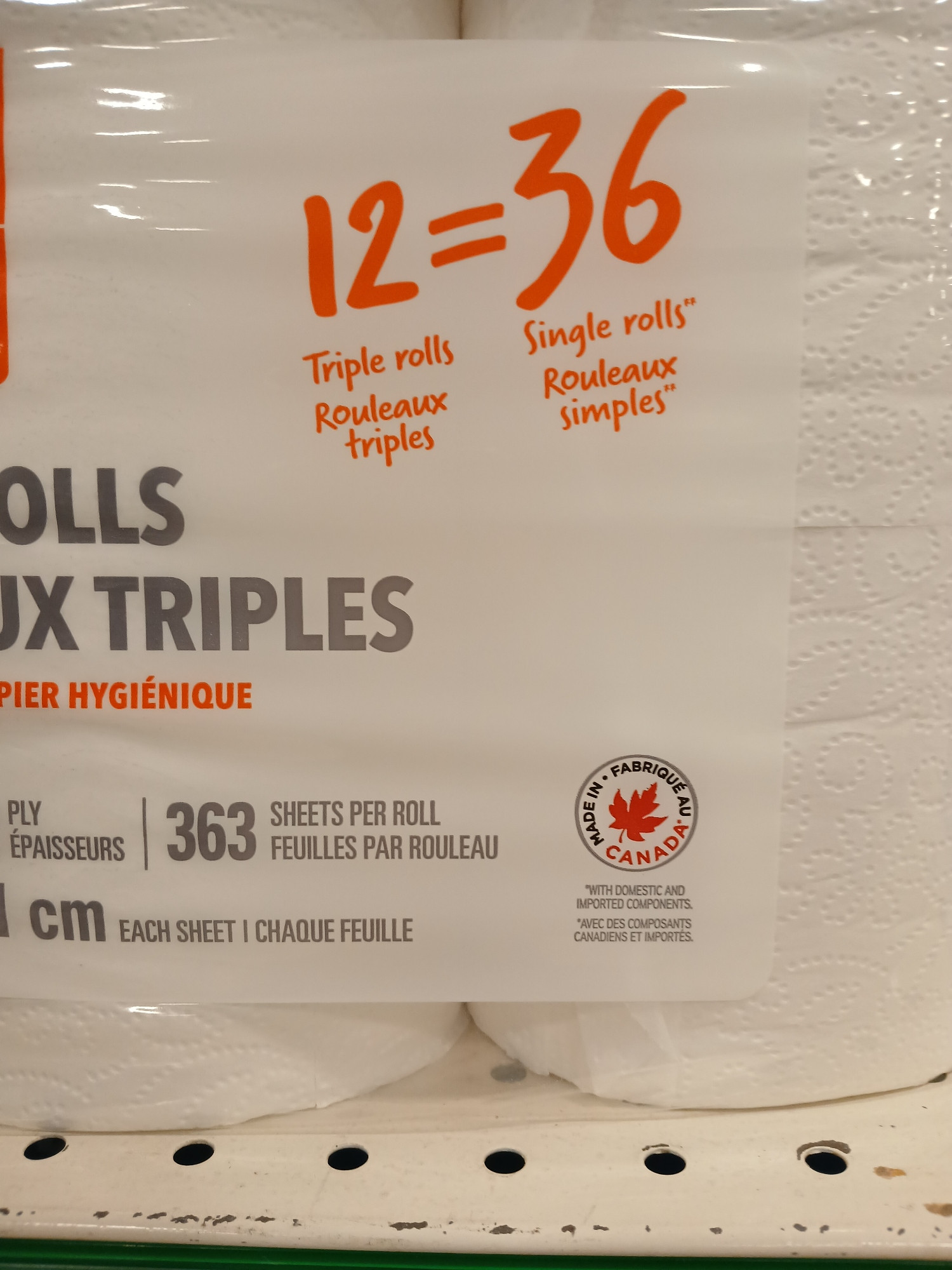 Toilet paper with "made in canada" label
