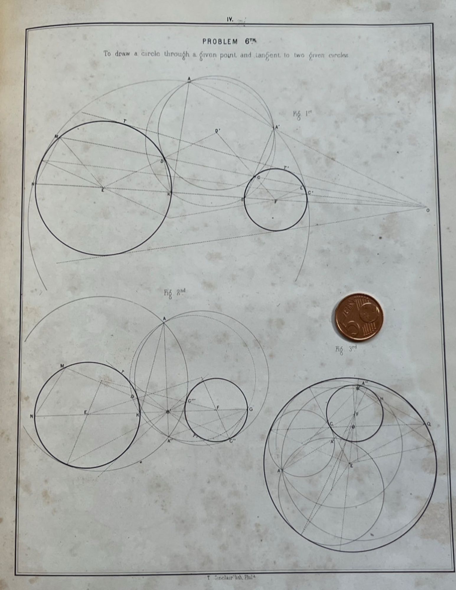 A page from an oversized pamphlet with geometric figures illustrating proofs.