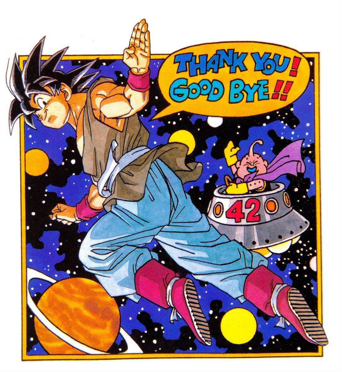 Couverture du tome 42 : Goku disant "Thank you goodbye !"