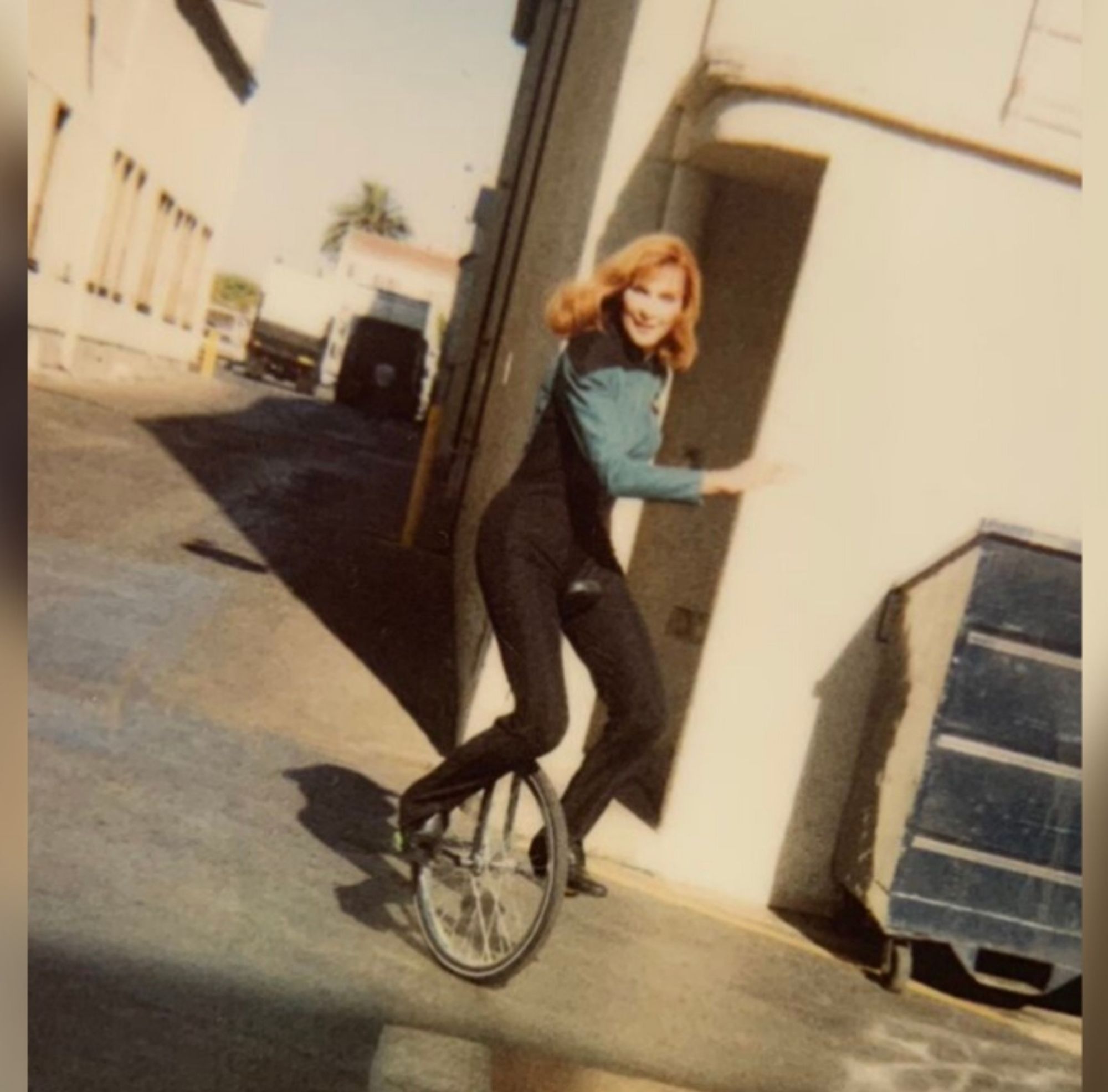 Beverly Crusher on a unicycle