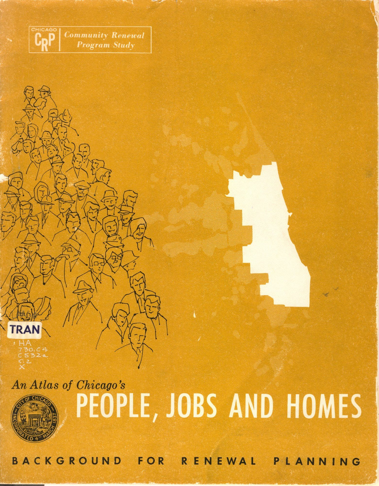 Report cover with text “An Atlas of Chicago’s People, Homes, and Jobs. Background for Renewal Planning “