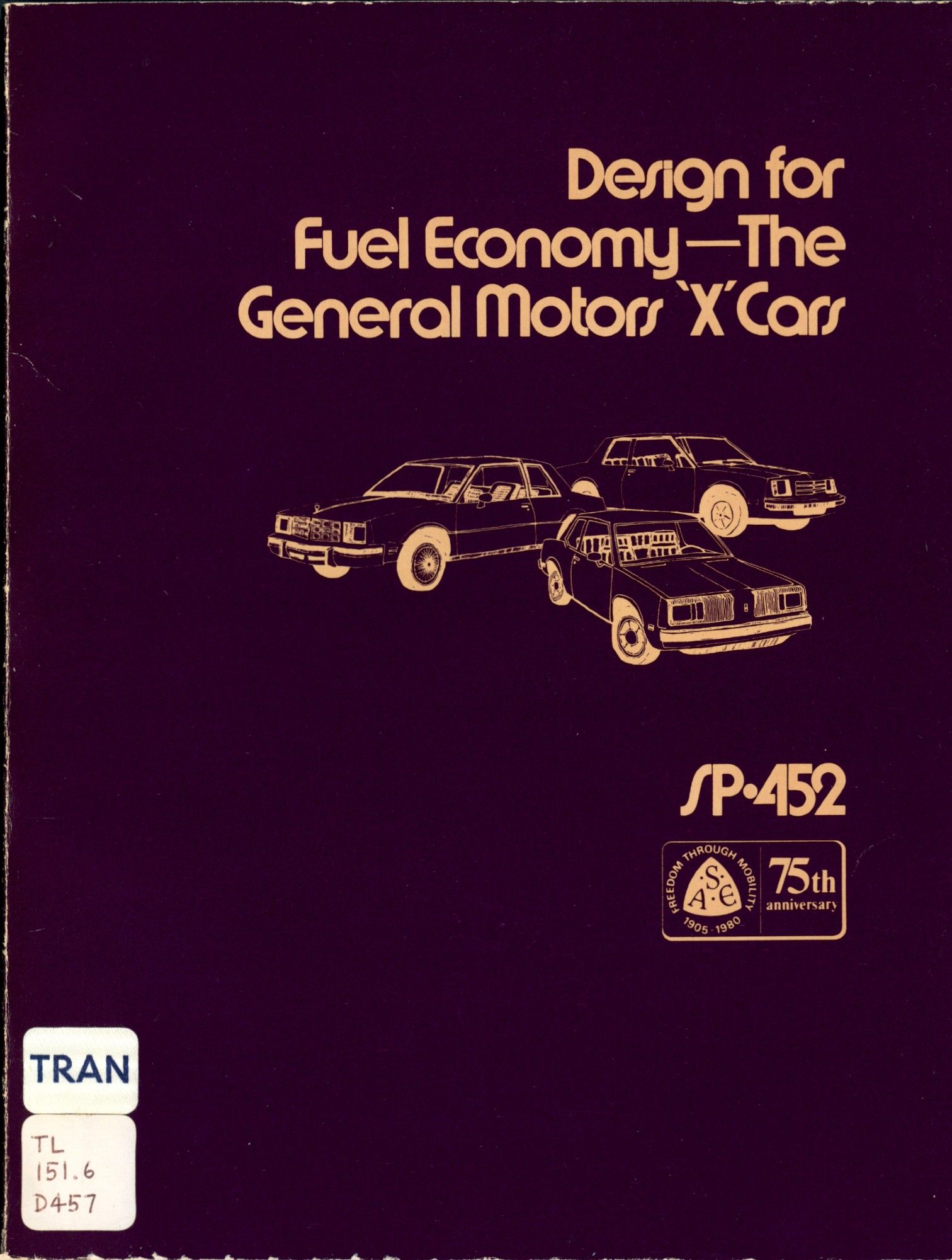 Title "Design for Fuel Economy - the General Motors 'X' Cars" with an illustration of three 1980s era automobiles