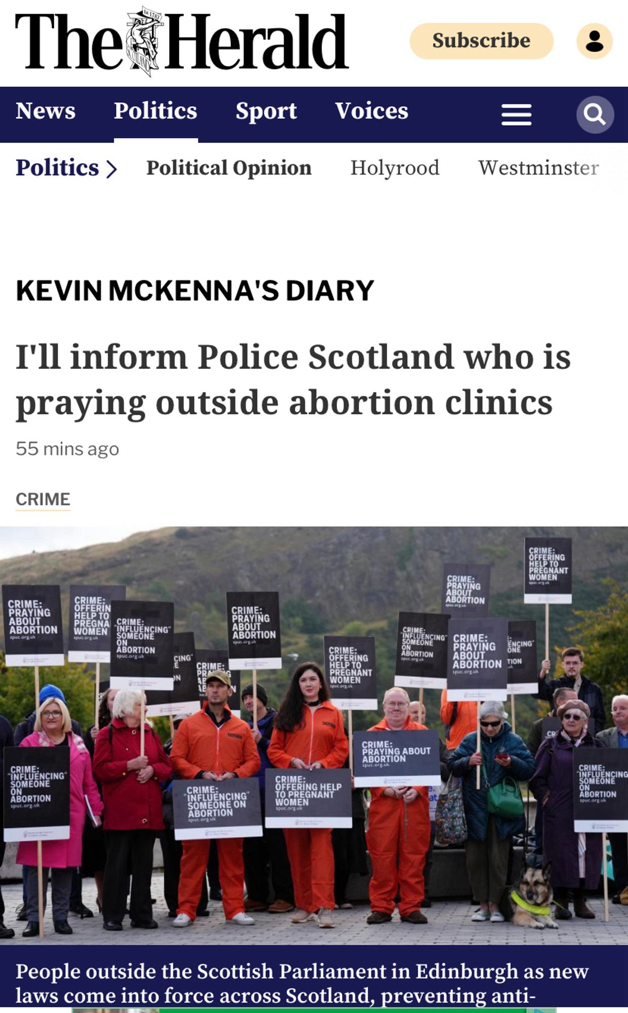 Kevin McKenna having a normal one with his Herald column spreading bs that buffer zones to protect women from clinic harassment is Catholic persecution