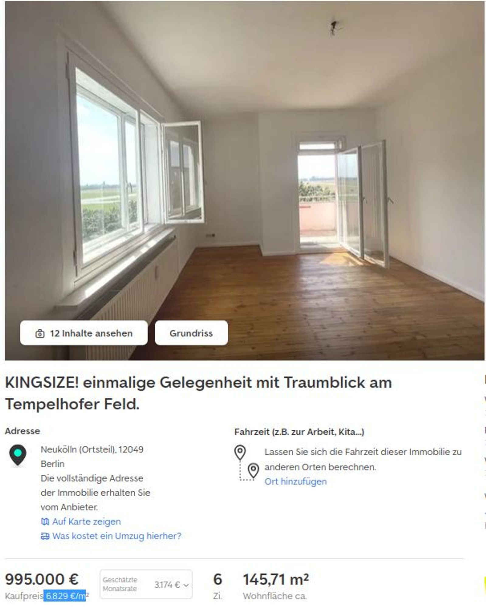 Screenshot: Wohnungsanzeige Oderstr. Neukölln