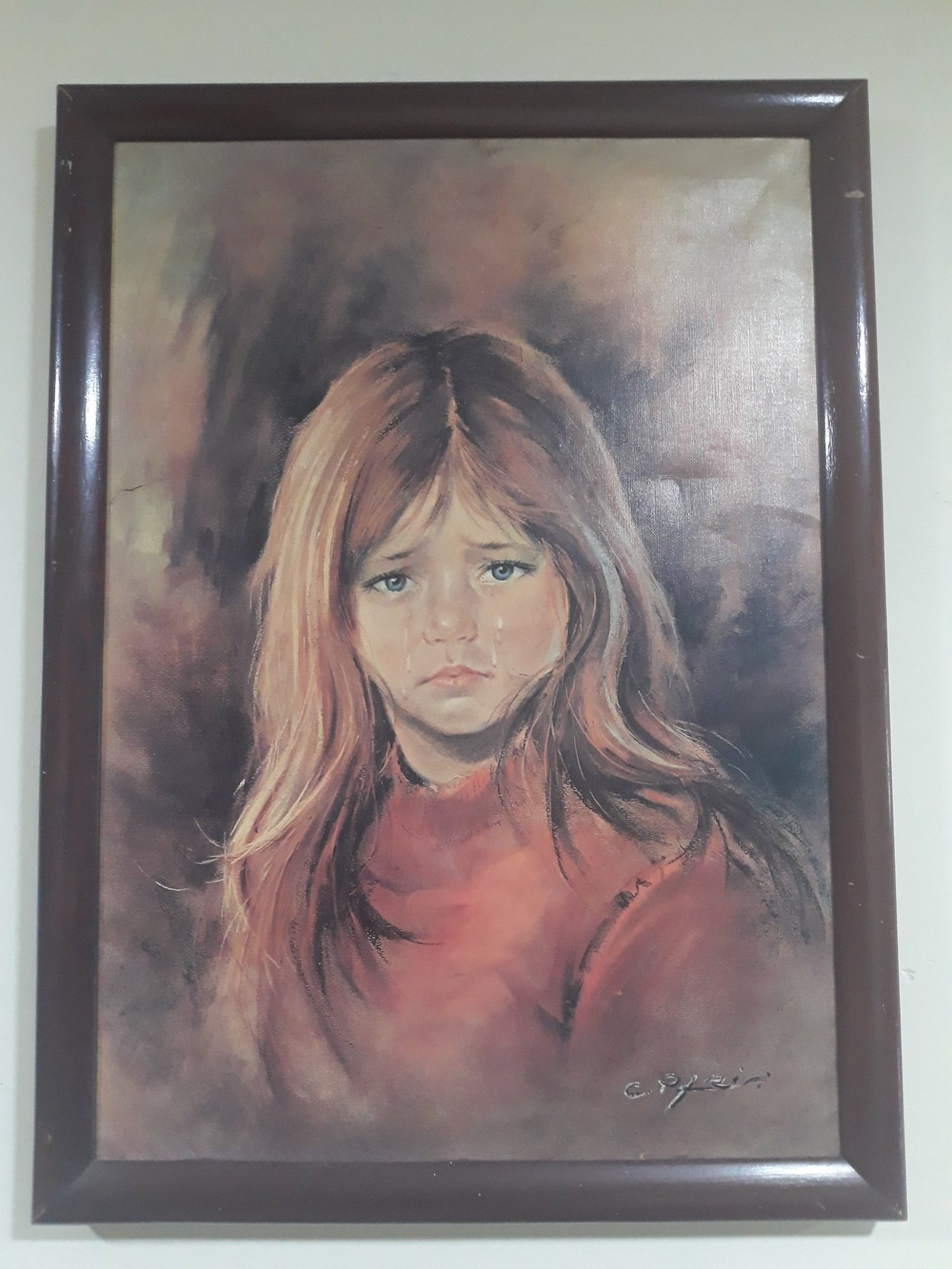 girl, little girl crying, picture, canvas