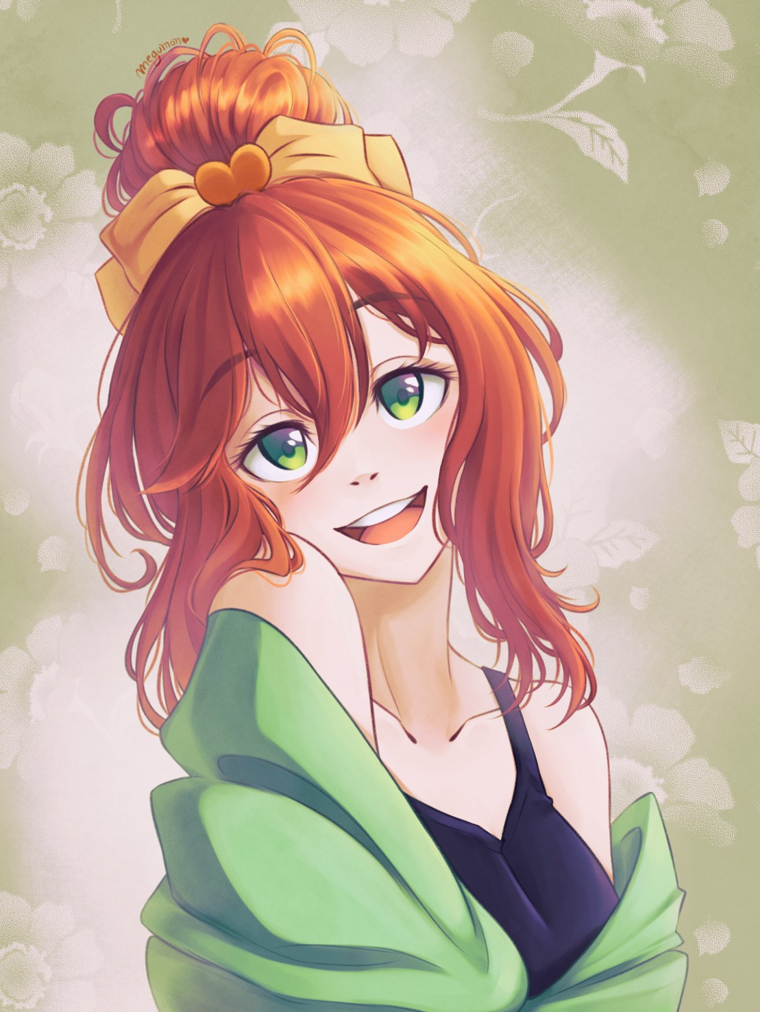 redhead girl smiling at the camera, digital art, original character