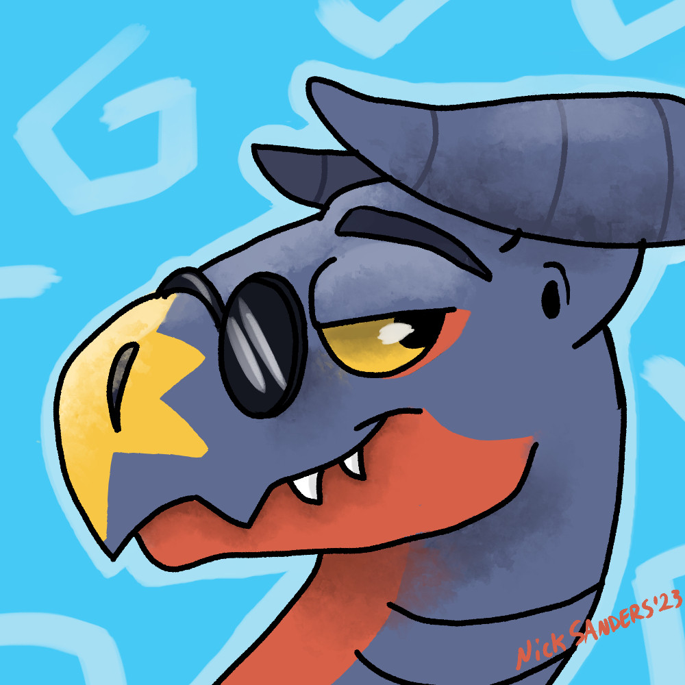 A garchomp from Pokemon wearing sunglasses.