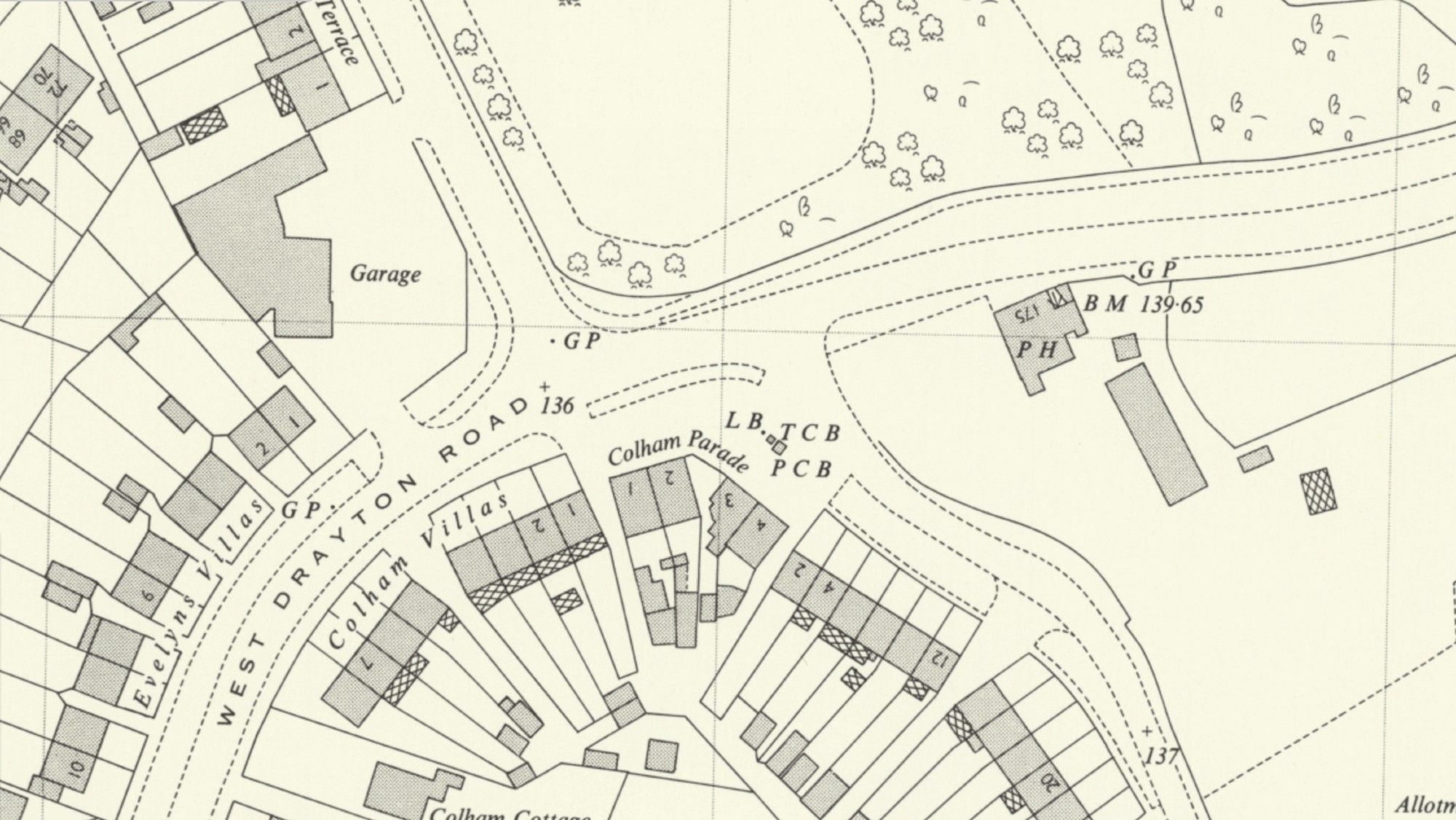 OS map showing the location of the police box marked PCB.