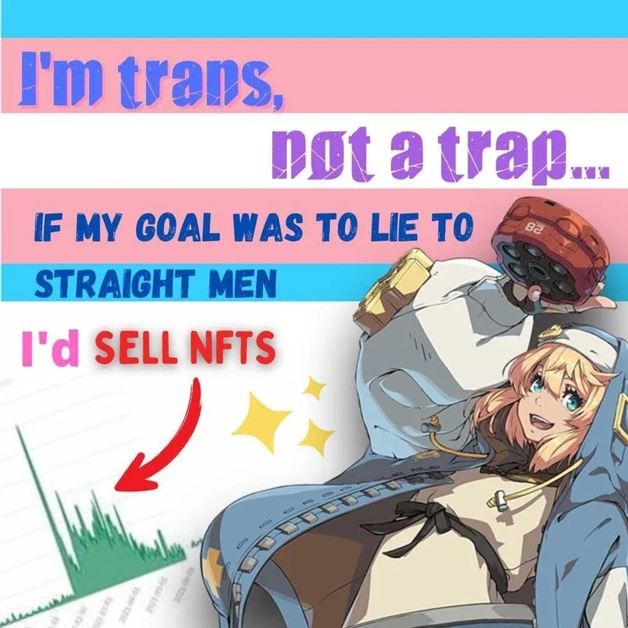 I'm trans, not a trap....if my goal was to lie to  straight men I'd I sell NFTs (Bridget meme)