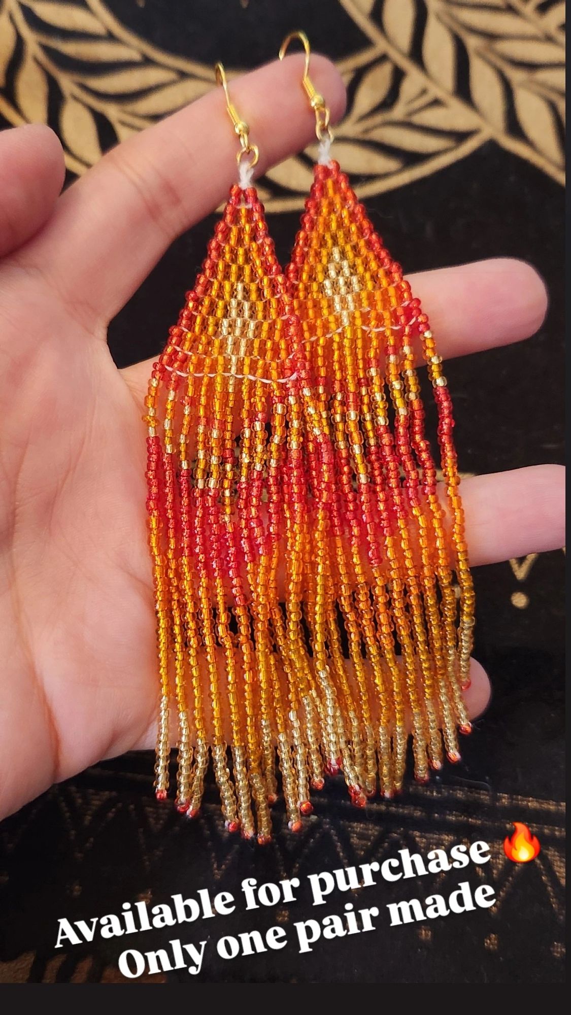 Orange and gold hand beaded earrings made by me