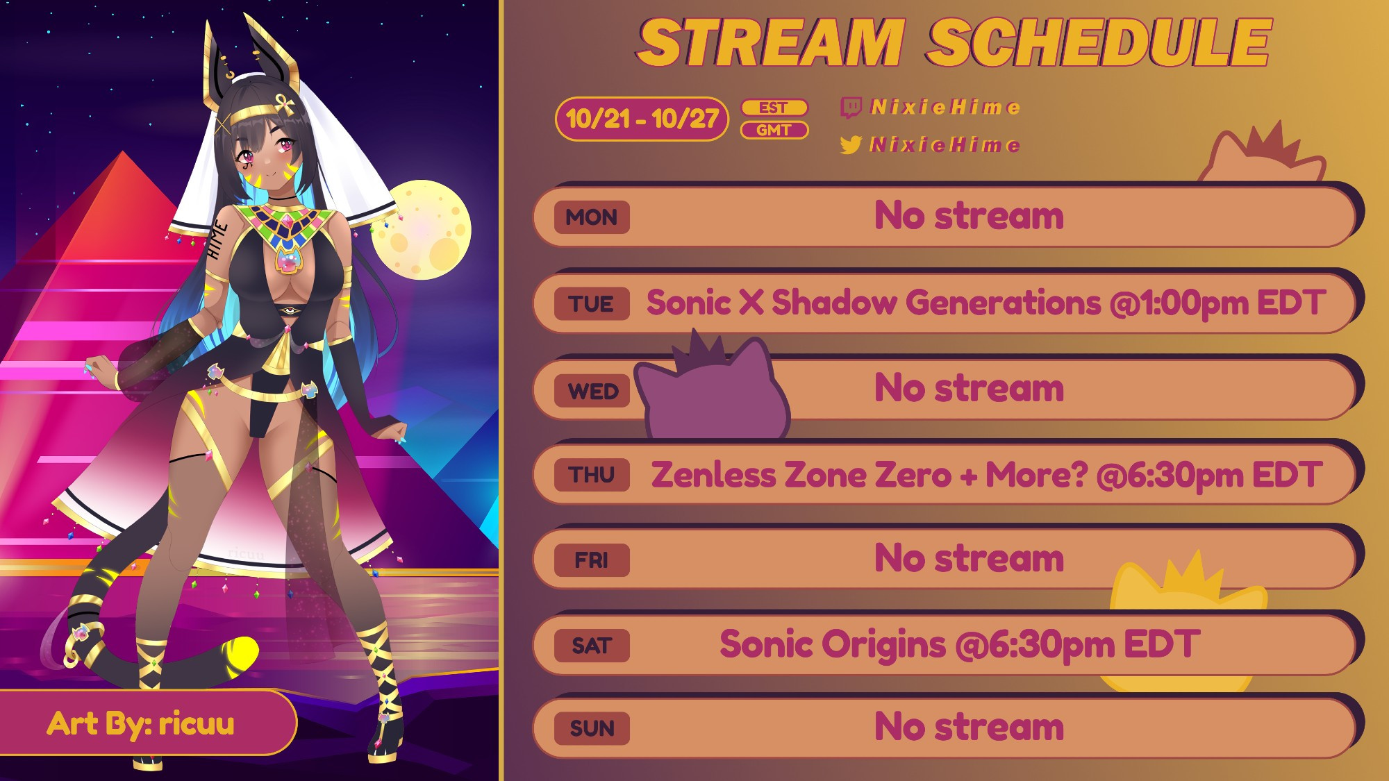 My stream schedule for the week!