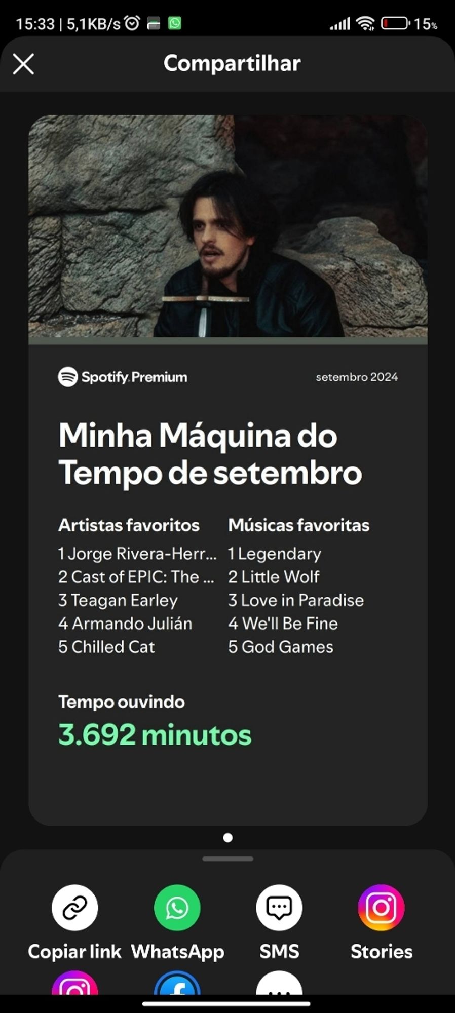 Mais ouvidas do Spotify em Setembro, as 5 mais ouvidas foram o álbum da saga Wisdom de EPIC, em ordem kkkkkk