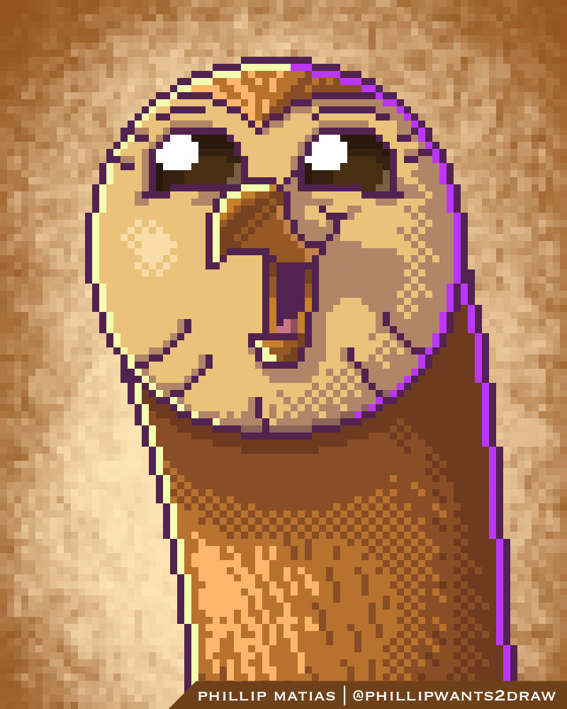 Pixel art of Hooty from The Owl House with a happy expression