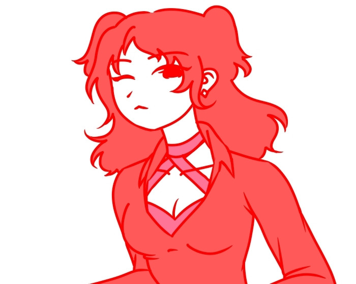 It's my SoRAWRity fansona: girlie with half-tied wavy hair, half-tied into twintails to be exact. The picture is waist-up because... fact is... it's unfinished waist down. I wear long black shirt on top and red dress underneath. This time it's not a lingerie dress!