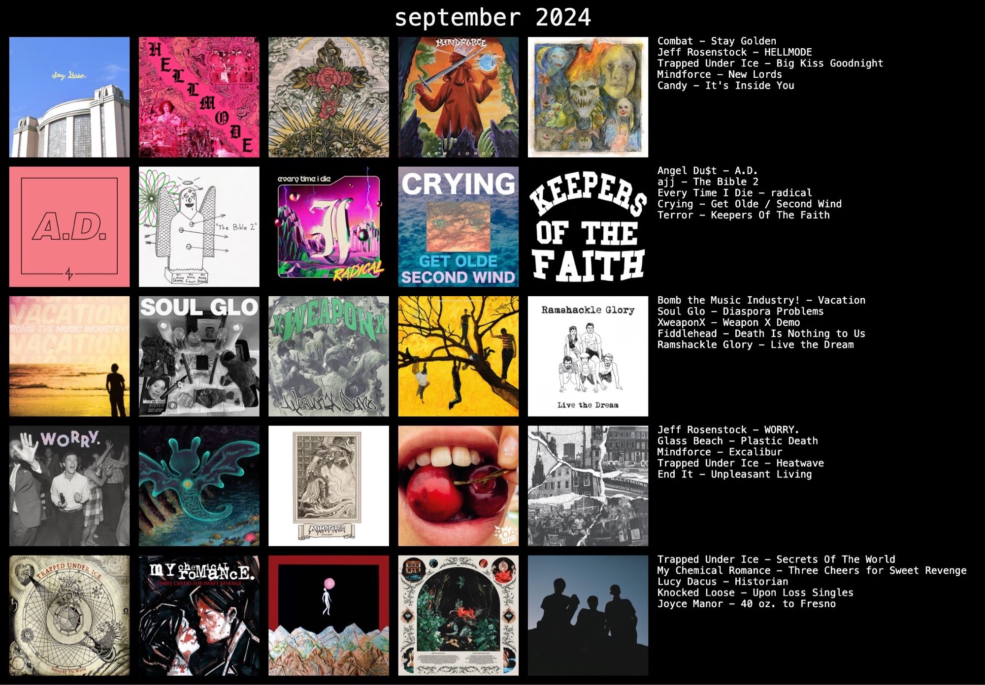 a grid of the 25 releases I listened to the most in September