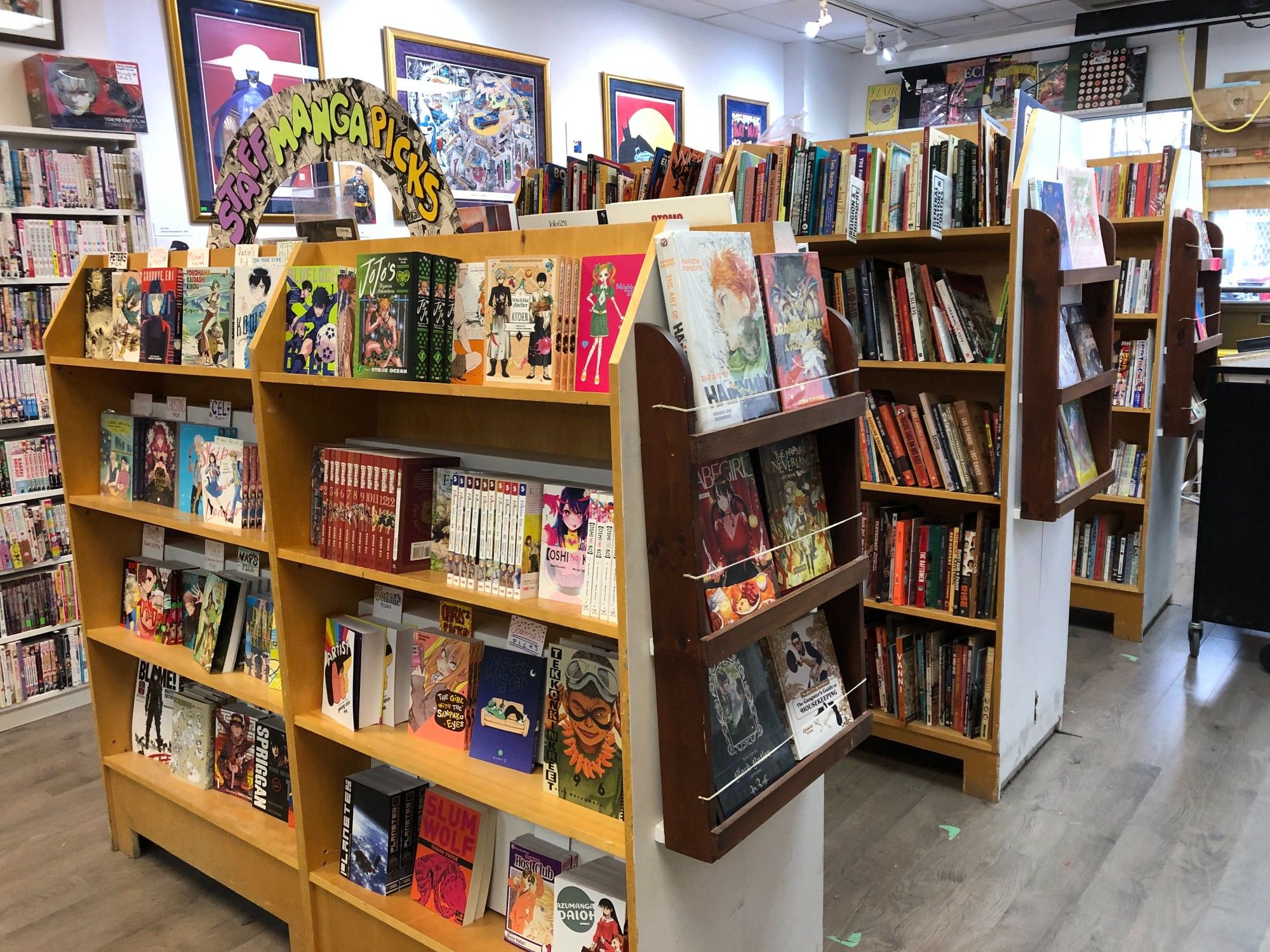 Staff Manga picks and non fiction graphic novels on display