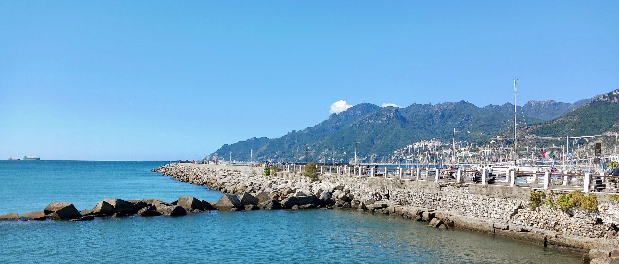 View of Cetara coast from Salerno harbor