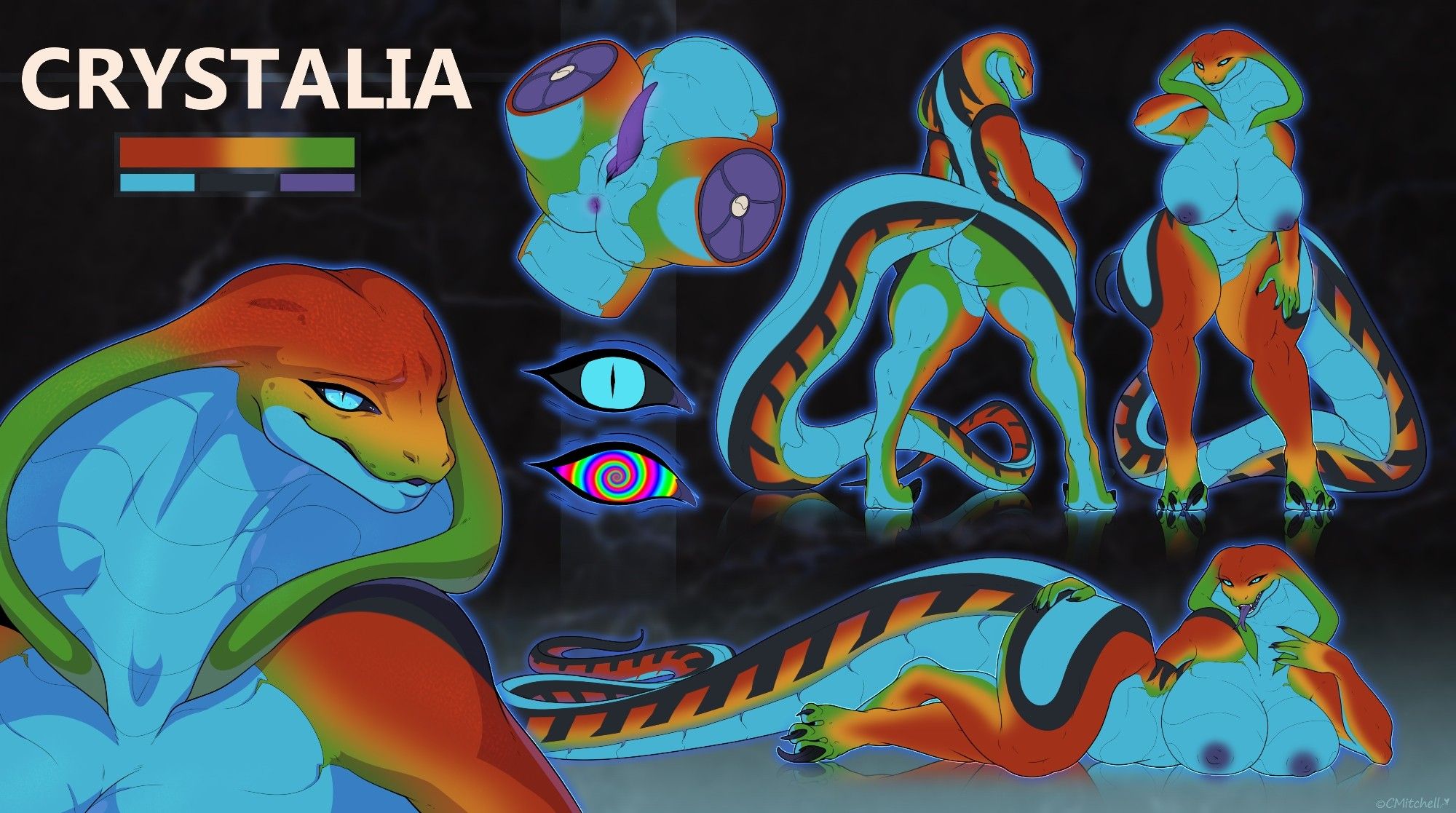 The ref sheet for Crystalia, my new color cobra gal~.