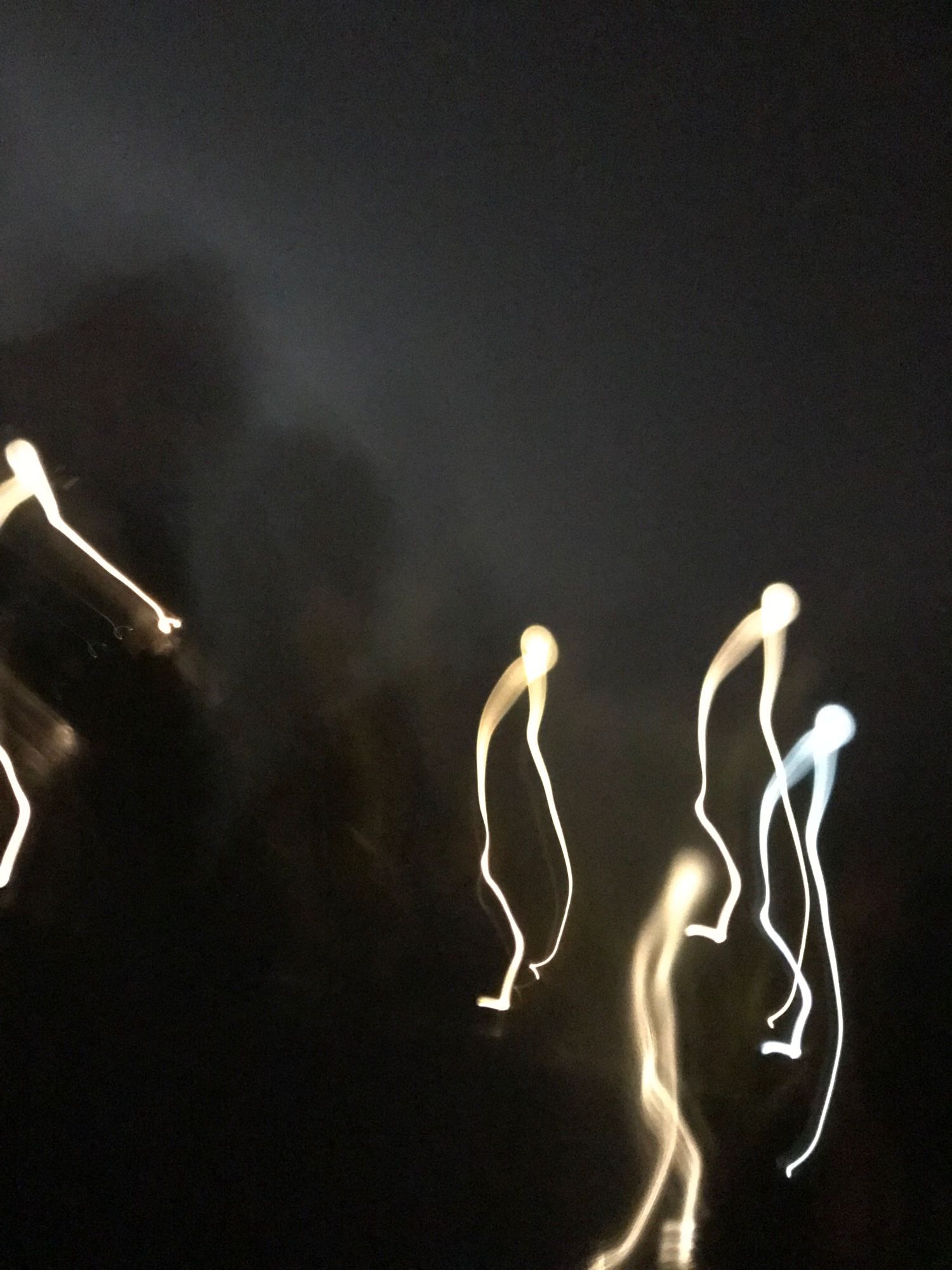 abstract photo of streaks of light resembling a group of four people moving to the right and another behind them