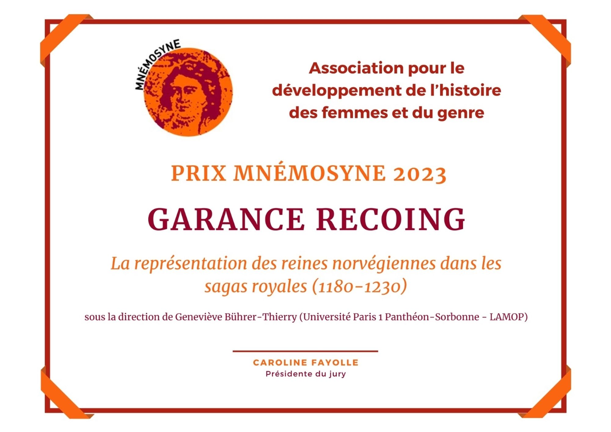 Annonce du prix Mnémosyne