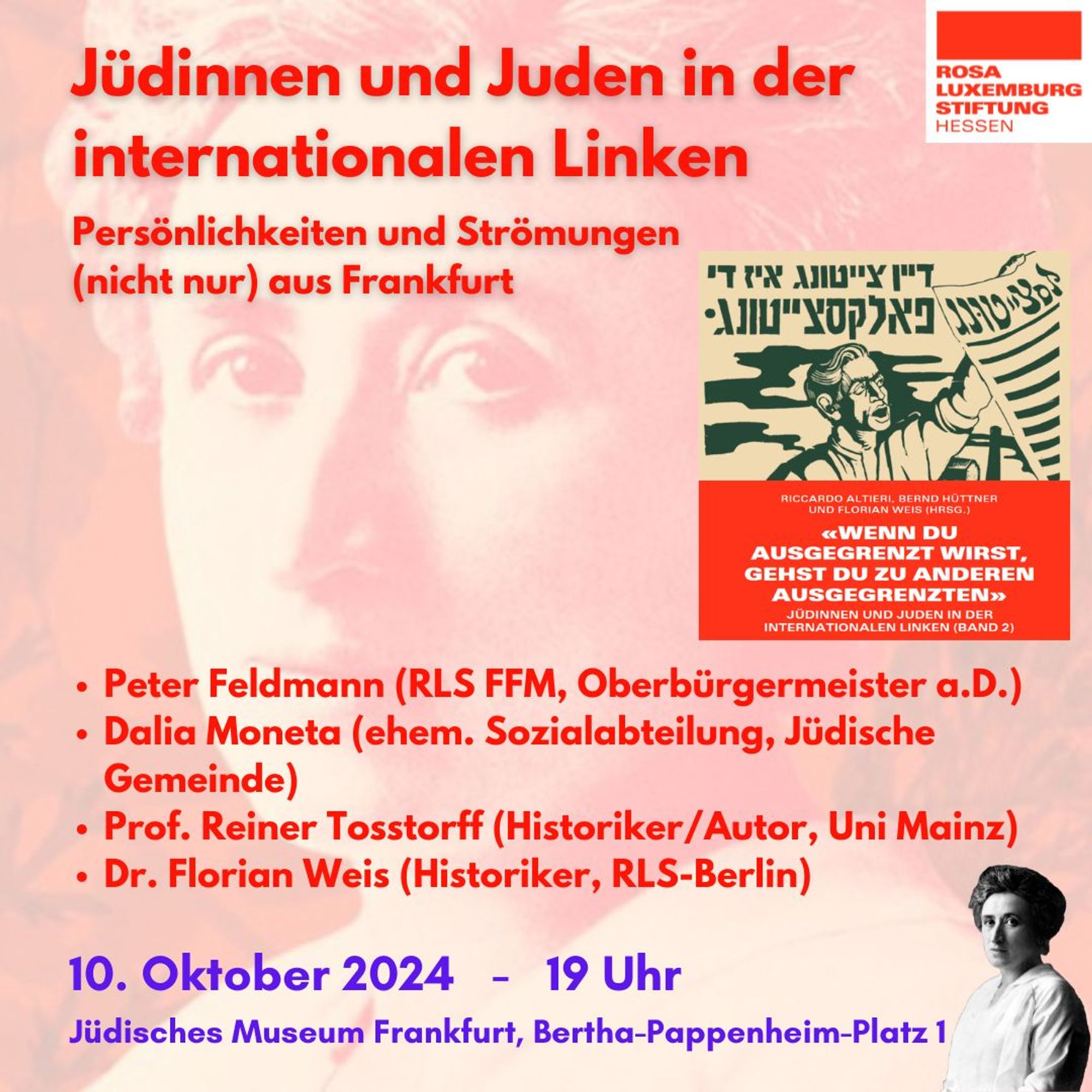 Einladungsflyer zur Buchvorstellung "Jüdinnen und Juden in der internationalen Linken" am 10. Oktober im Jüdischen Museum Frankfurt