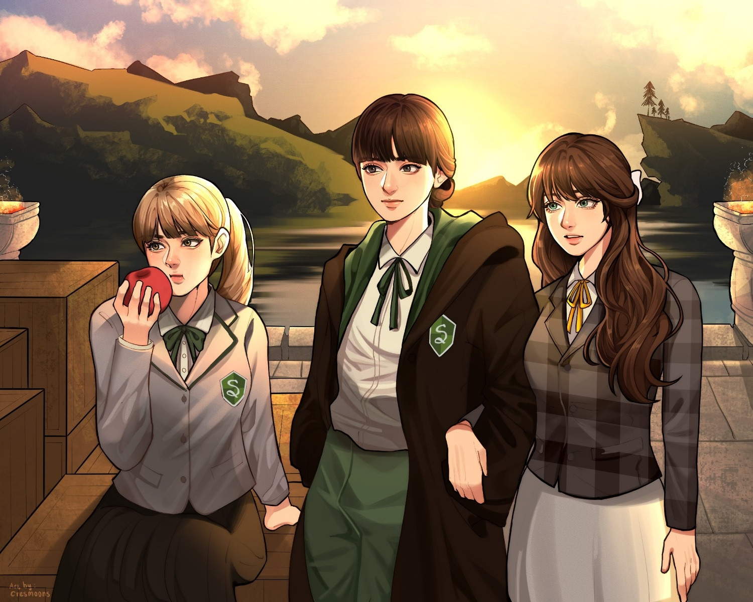 Grace Pinch-Smedley, Nerida Robert and my OC Aster Button at the docks together. 