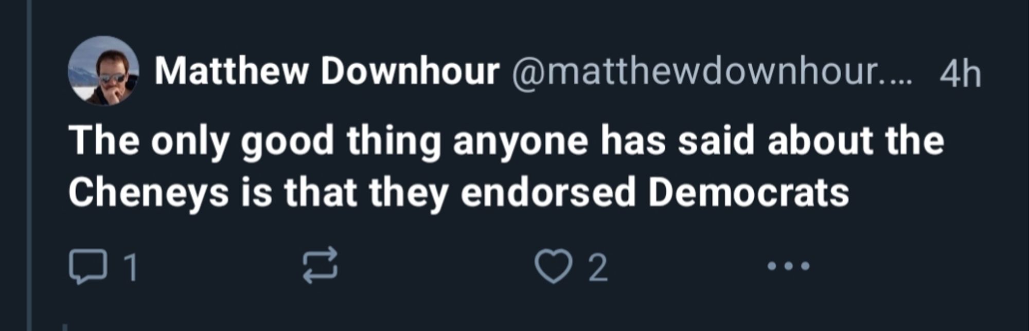 Matthew Downhour: The only good thing anyone has said about the Cheneys is that they endorsed democrats