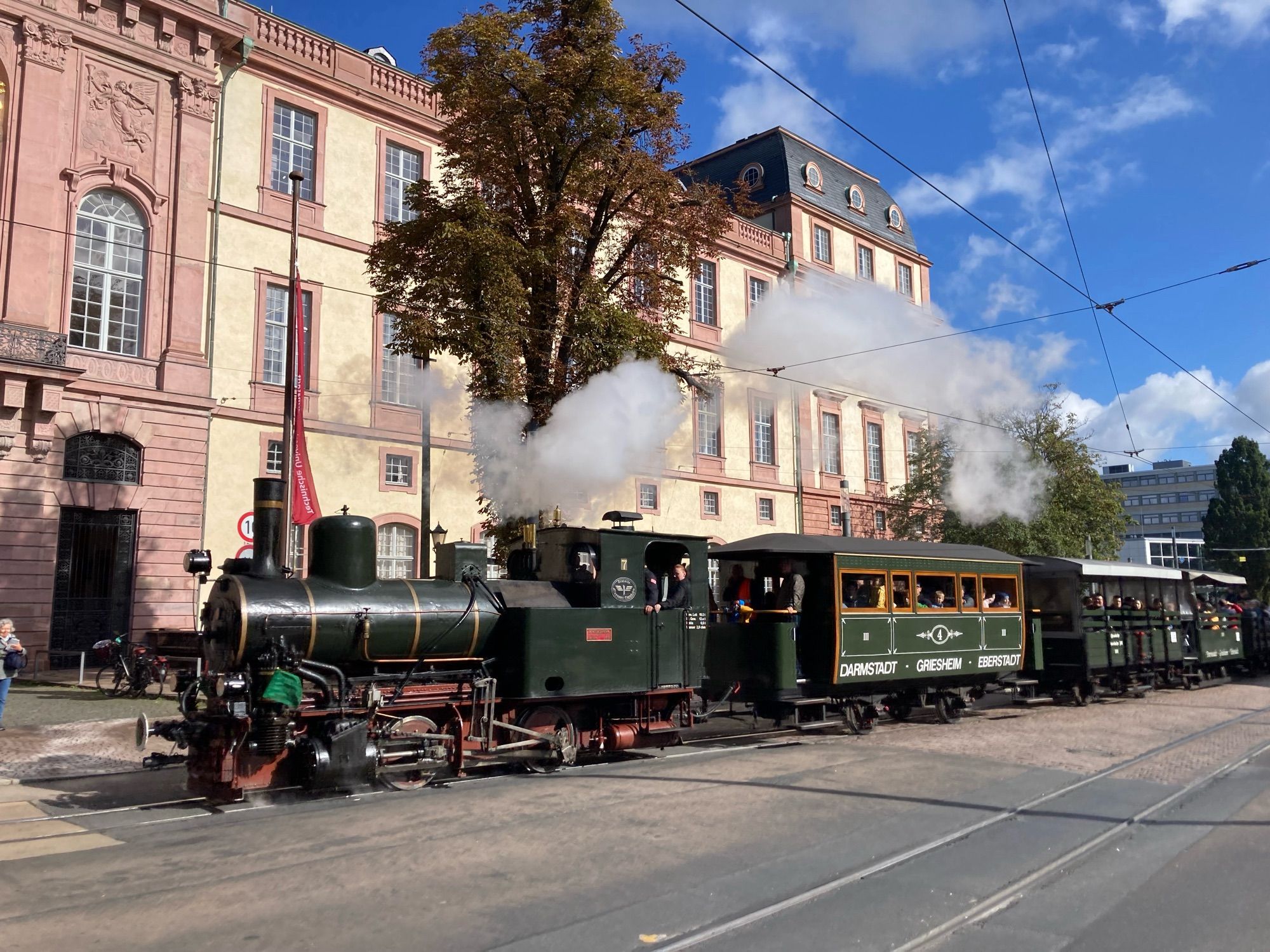 Old lokomotive in front of the residence castle of Darmstadt now Technical Uni