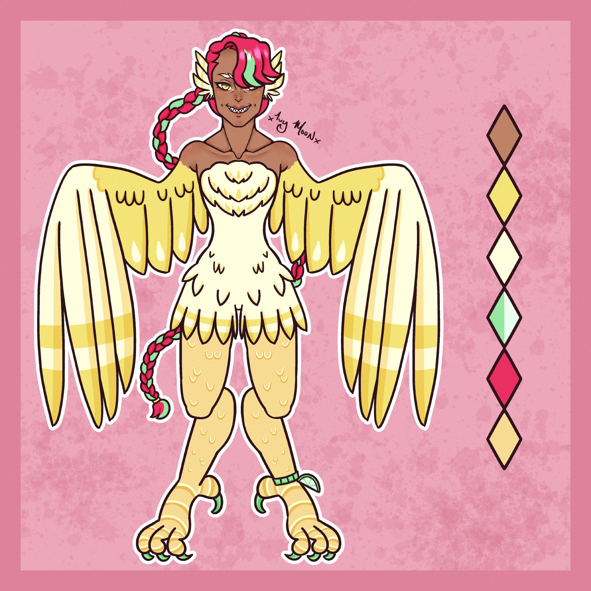 Character illustration of a lemon colored harpy.