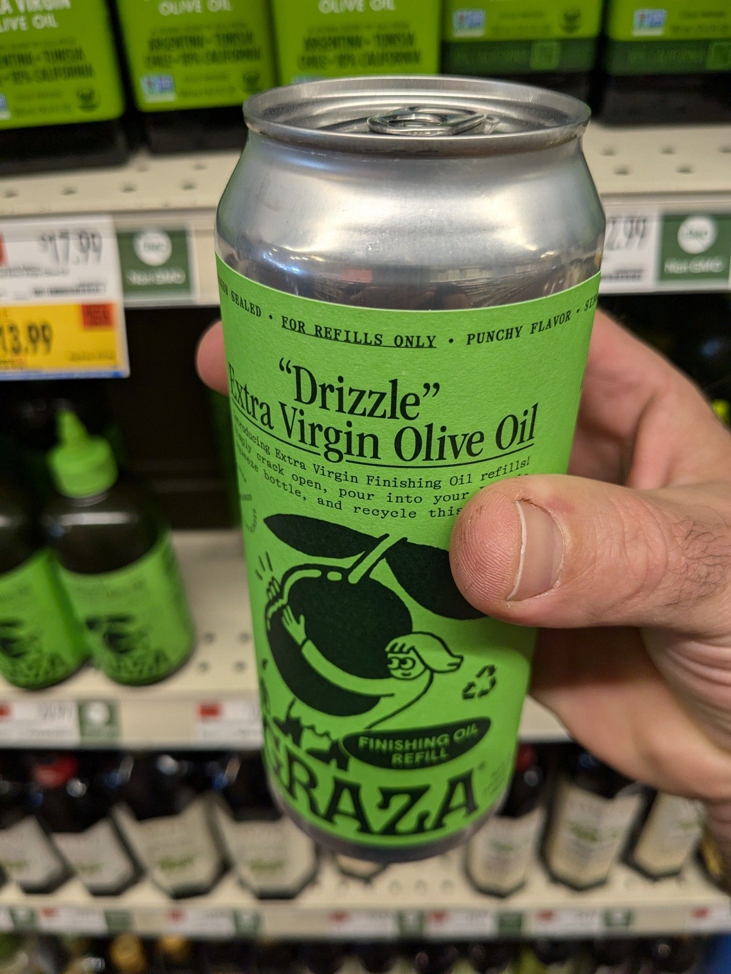 Graza olive oil in a 16oz can, looking like an IPA