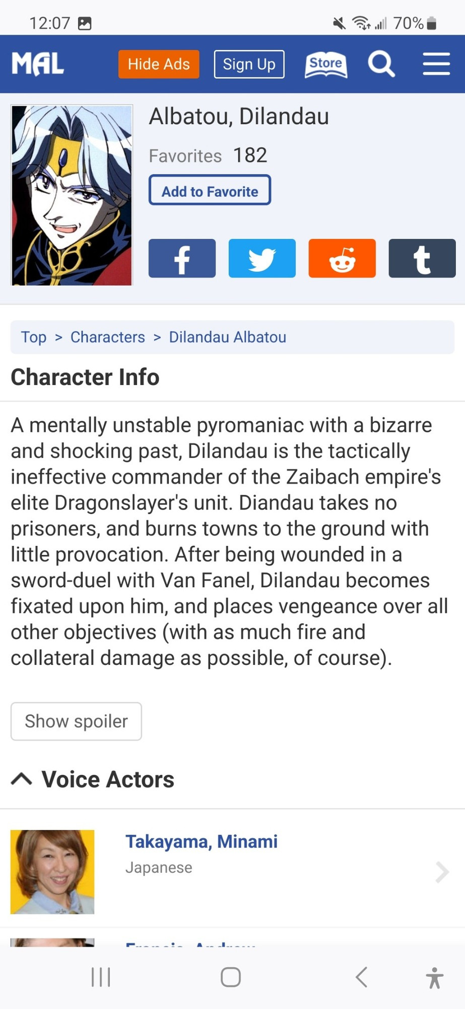 screenshot from my anime list. character is named Dilandau Albatou and he looks like atobe keigo but in a fantasy costume 

A mentally unstable pyromaniac with a bizarre and shocking past, Dilandau is the tactically ineffective commander of the Zaibach empire's elite Dragonslayer's unit. Diandau takes no prisoners, and burns towns to the ground with little provocation. After being wounded in a sword-duel with Van Fanel, Dilandau becomes fixated upon him, and places vengeance over all other objectives (with as much fire and collateral damage as possible, of course).