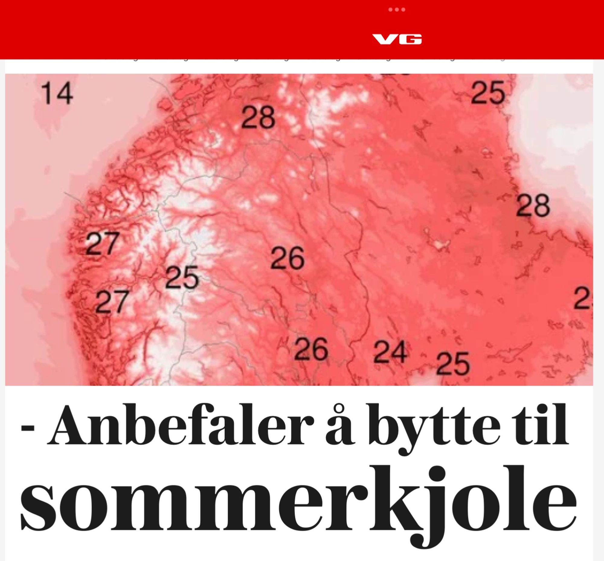 Skjermdump fra VG:
Det anbefales å bytte tel sommerkjole