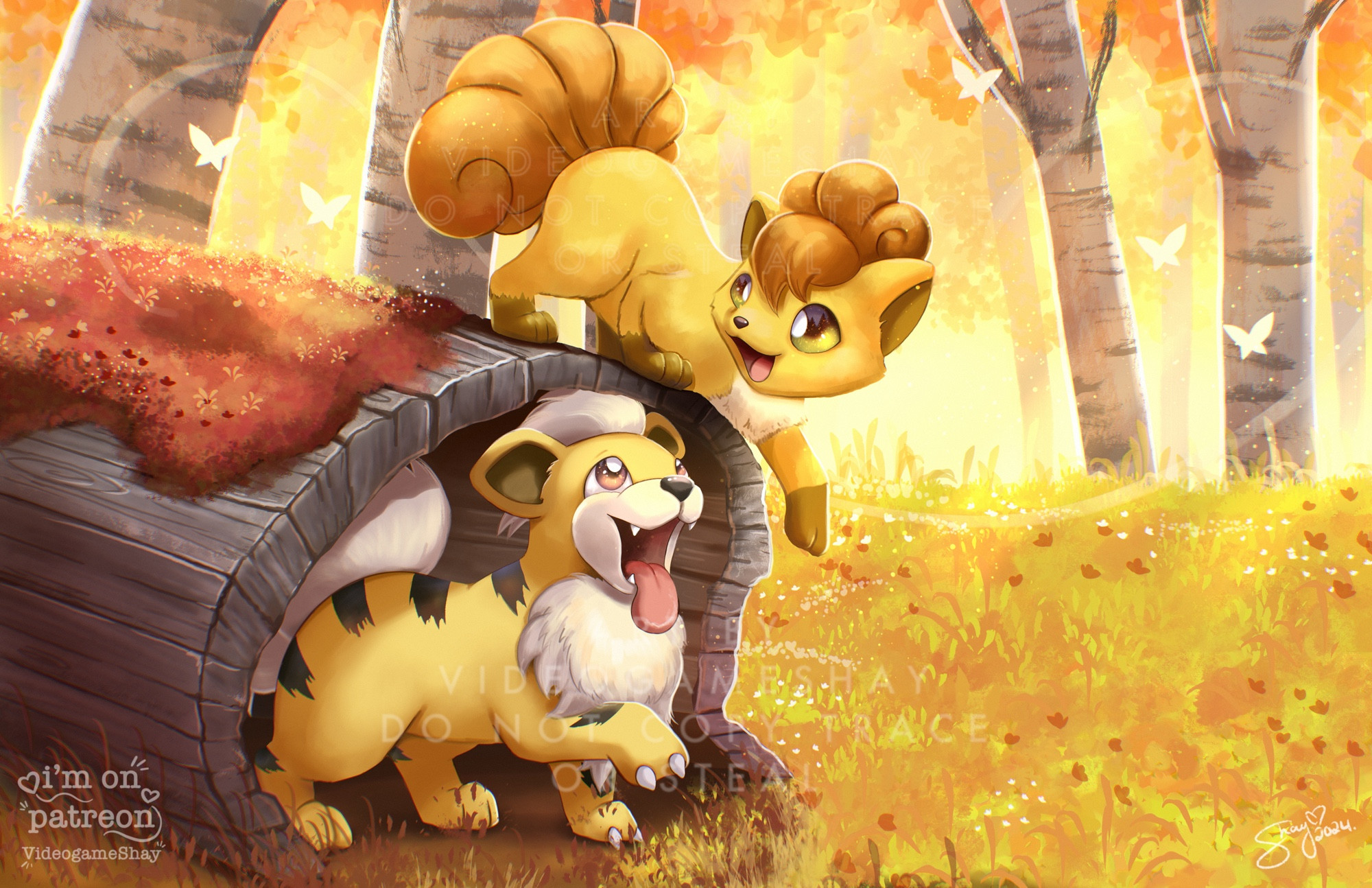 Vulpix and Growlithe Pokémon art