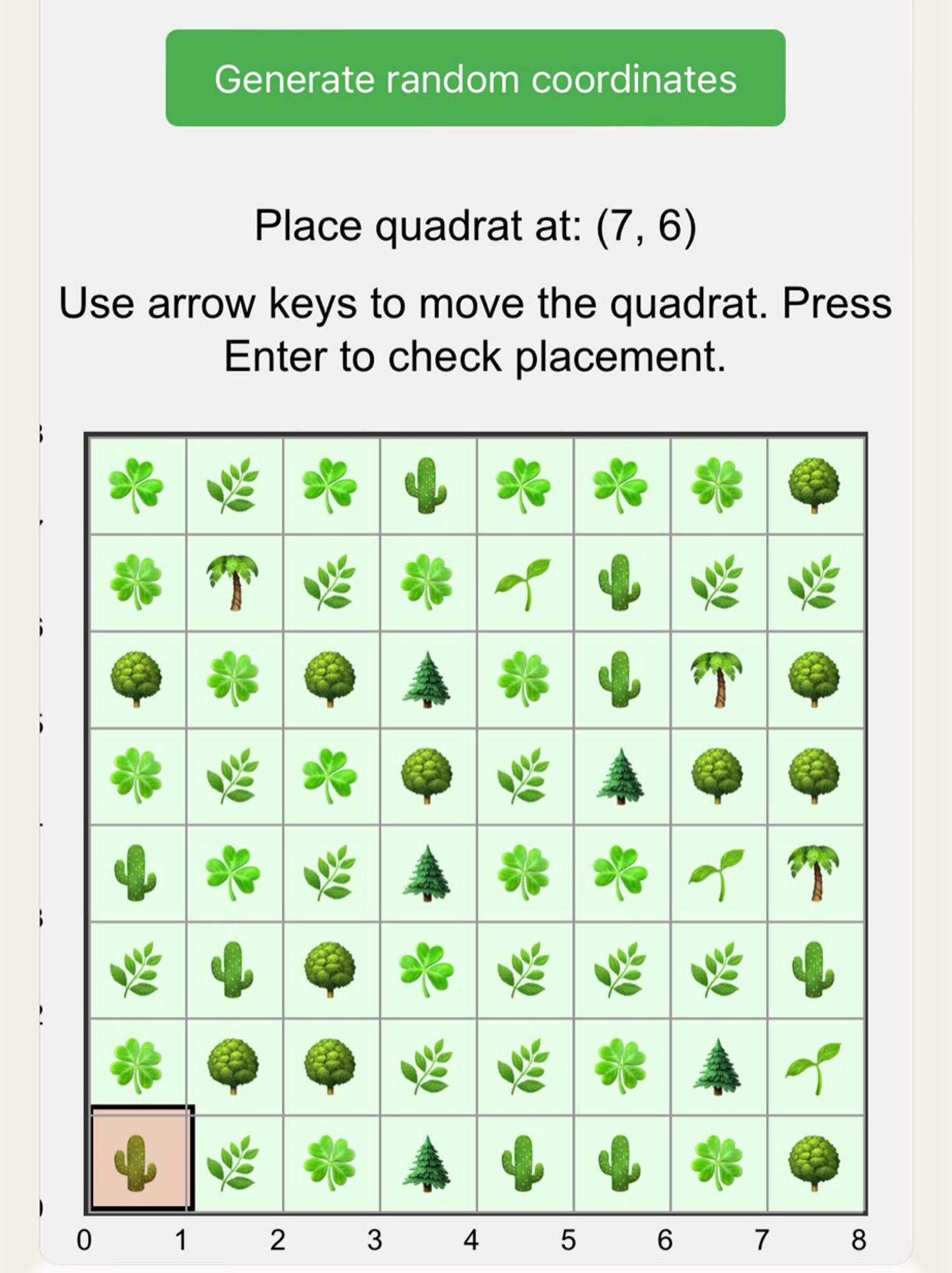 Screenshot of quadrant game