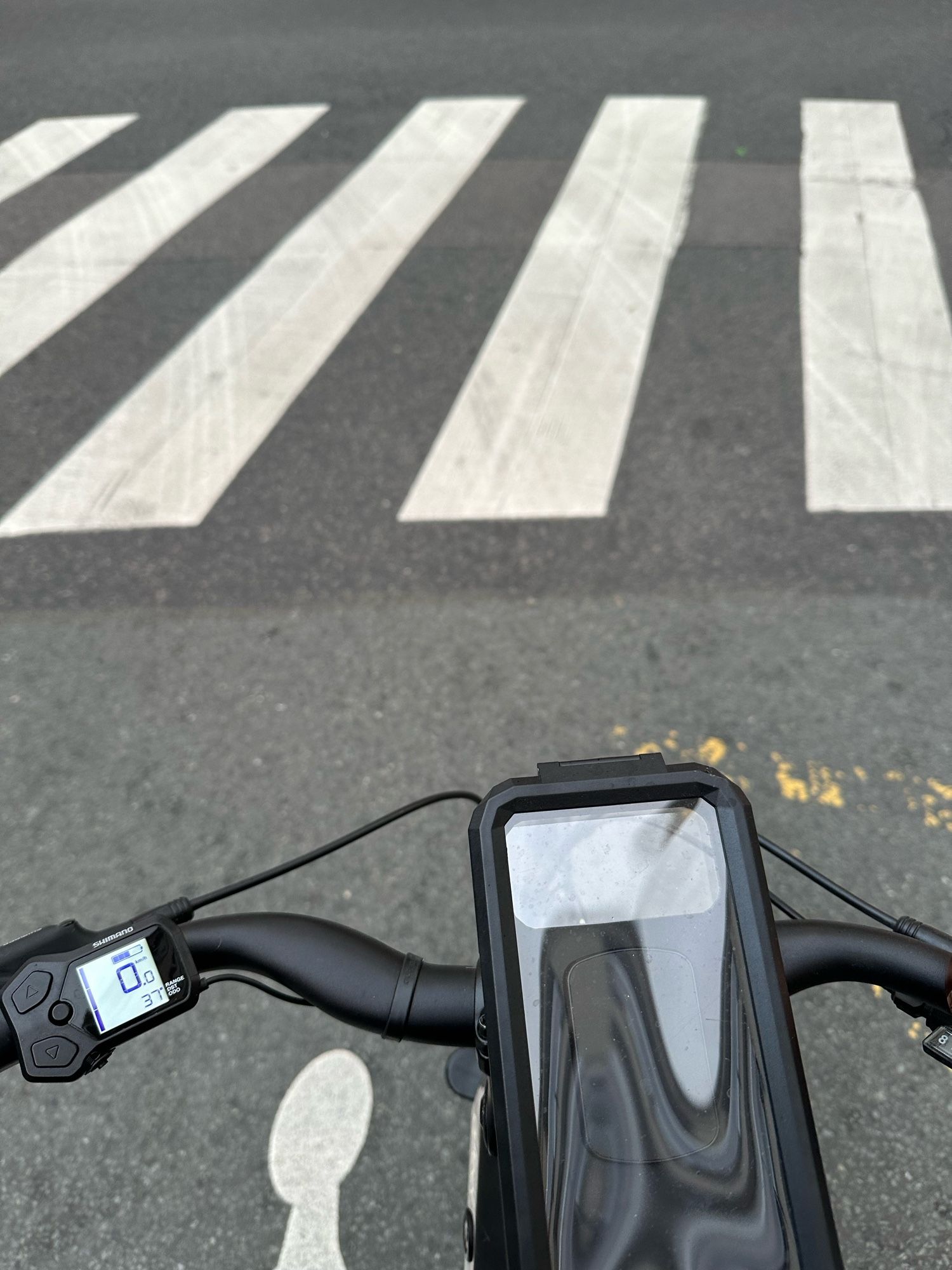 Passage piétons vu de mon vélo en allant à la pharmacie