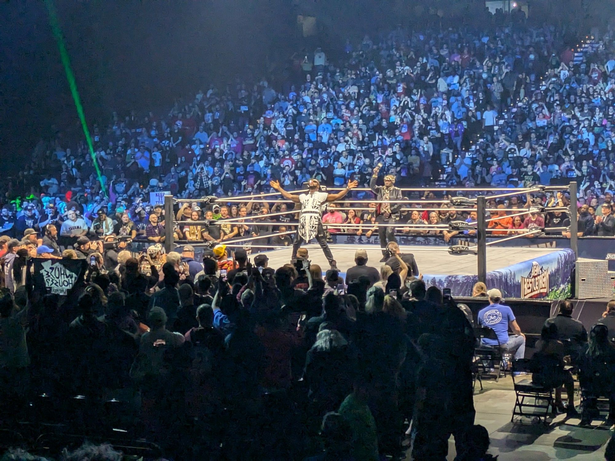 A picture of Swerve Strickland standing on the ring apron at AEW Wrestledream.