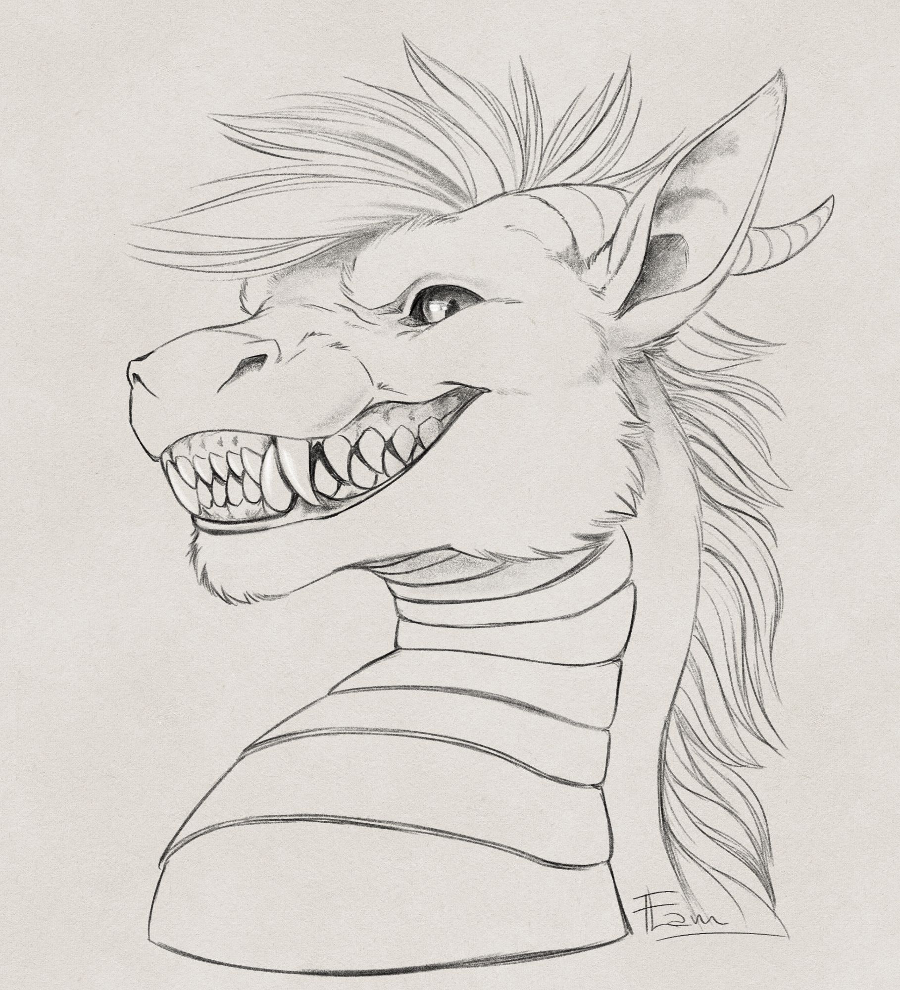 A furry dragon giving a big grin to the viewer