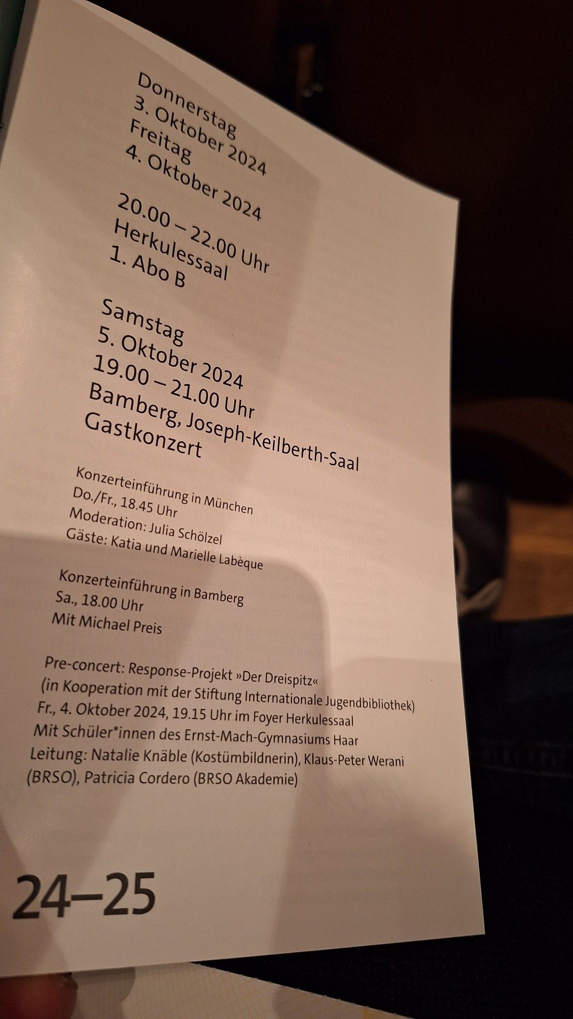 Erste Seite Programmheft des BRSO unter Sir Simon Rattle zum Konzert heute in Bamberg